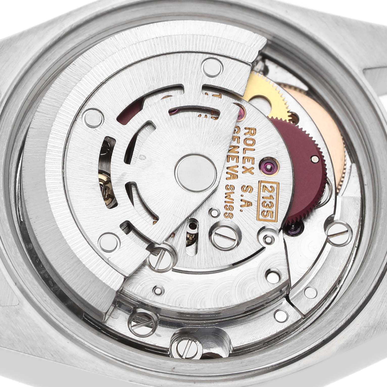 The image shows the movement mechanism of a Rolex Datejust 69173 Women's Steel and Gold (two tone) Champagne Dial watch from a close-up, top-down angle.