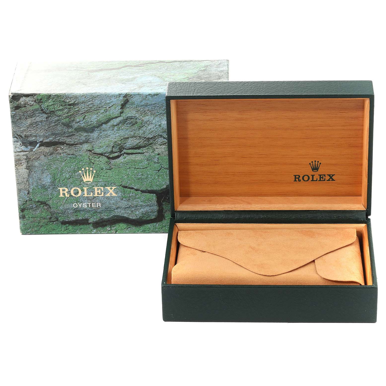 The image shows the open box and packaging of a Rolex Datejust 16234 Men's Stainless Steel Silver Dial 16234 Men's Stainless Steel Silver Dial watch, with the box displaying the Rolex logo inside.