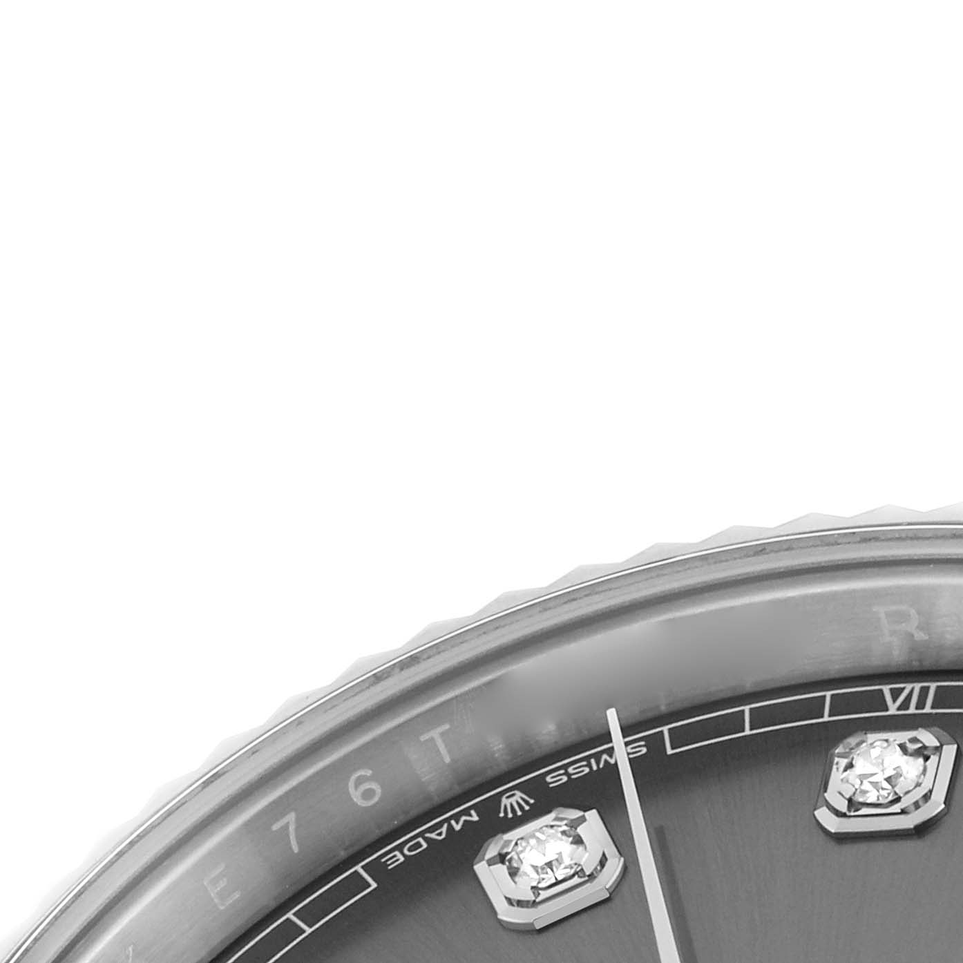 The image shows a close-up of the dial
s edge and bezel on a Rolex Datejust 41 126334 Men
s Stainless Steel Grey Dial 126334 Men
s Stainless Steel Grey Dial, highlighting the hour markers.
