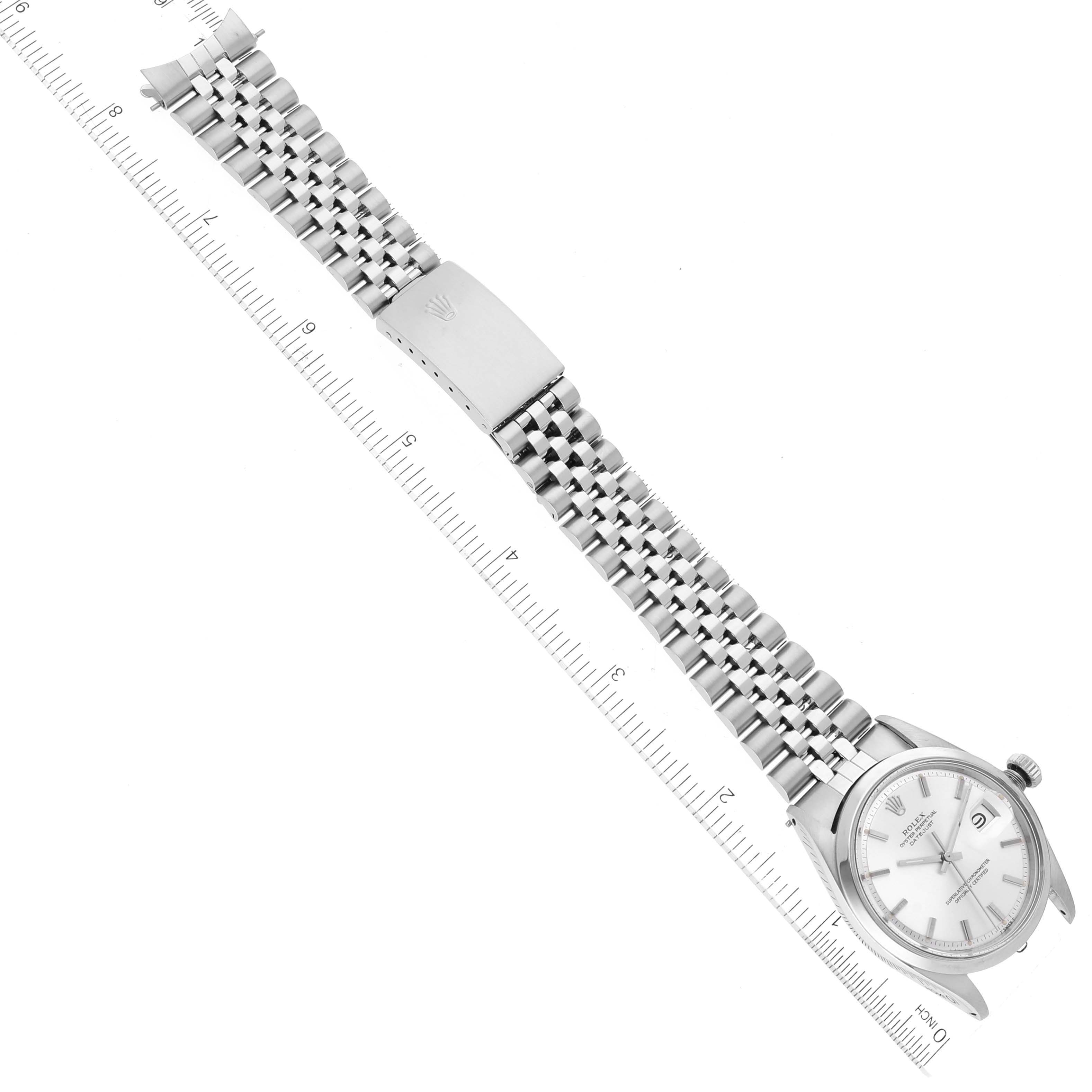 The image shows a Rolex Vintage Collection 1600 Men's Stainless Steel Silver Dial 1600 Men's Stainless Steel Silver Dial watch at a diagonal angle, focusing on the bracelet and partially on the face.