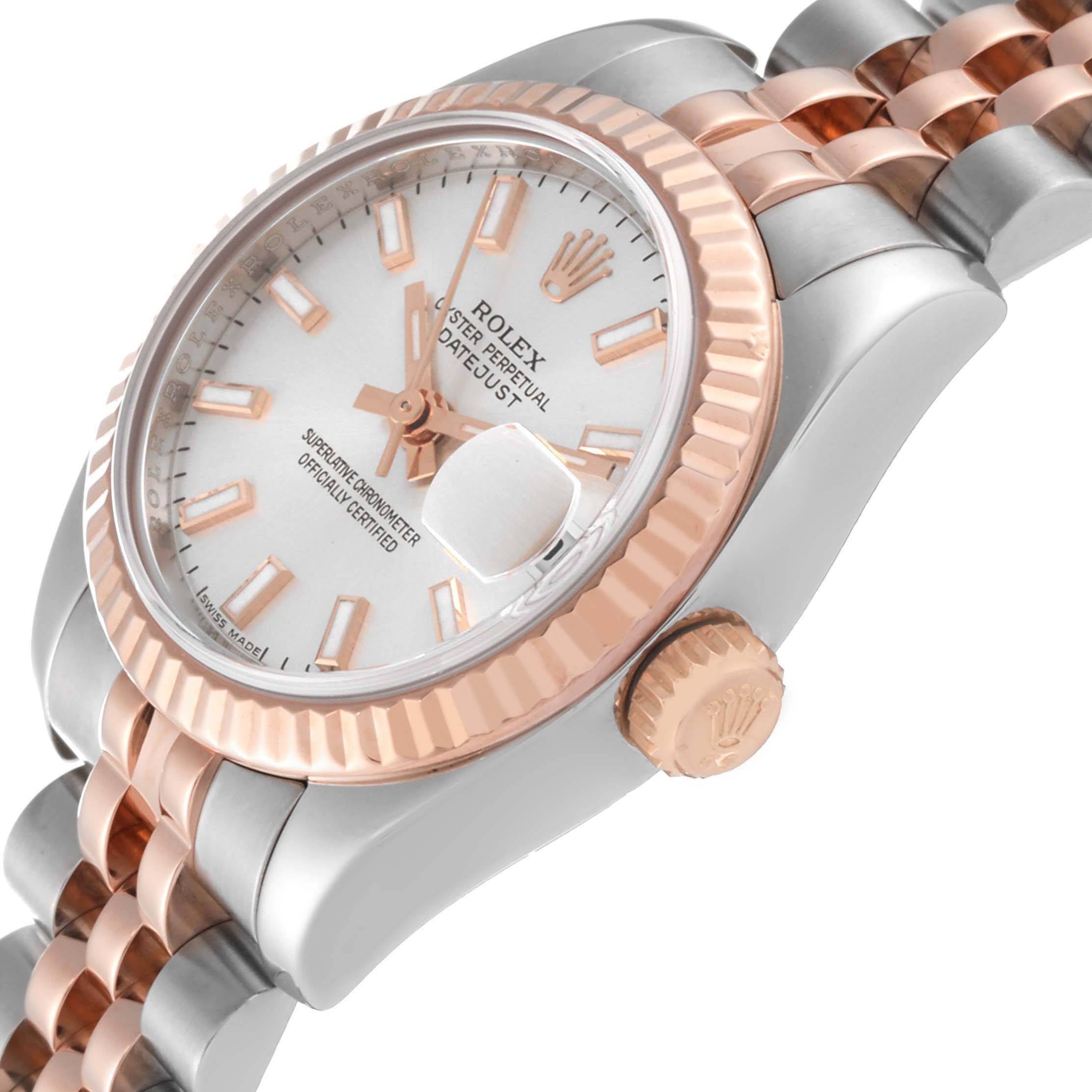 The image shows a close-up side angle of a Rolex Datejust 179171 Women's Steel and Gold (two tone) Silver Dial 179171 Women's Steel and Gold (two tone) Silver Dial watch, highlighting the crown, bezel, and part of the bracelet.