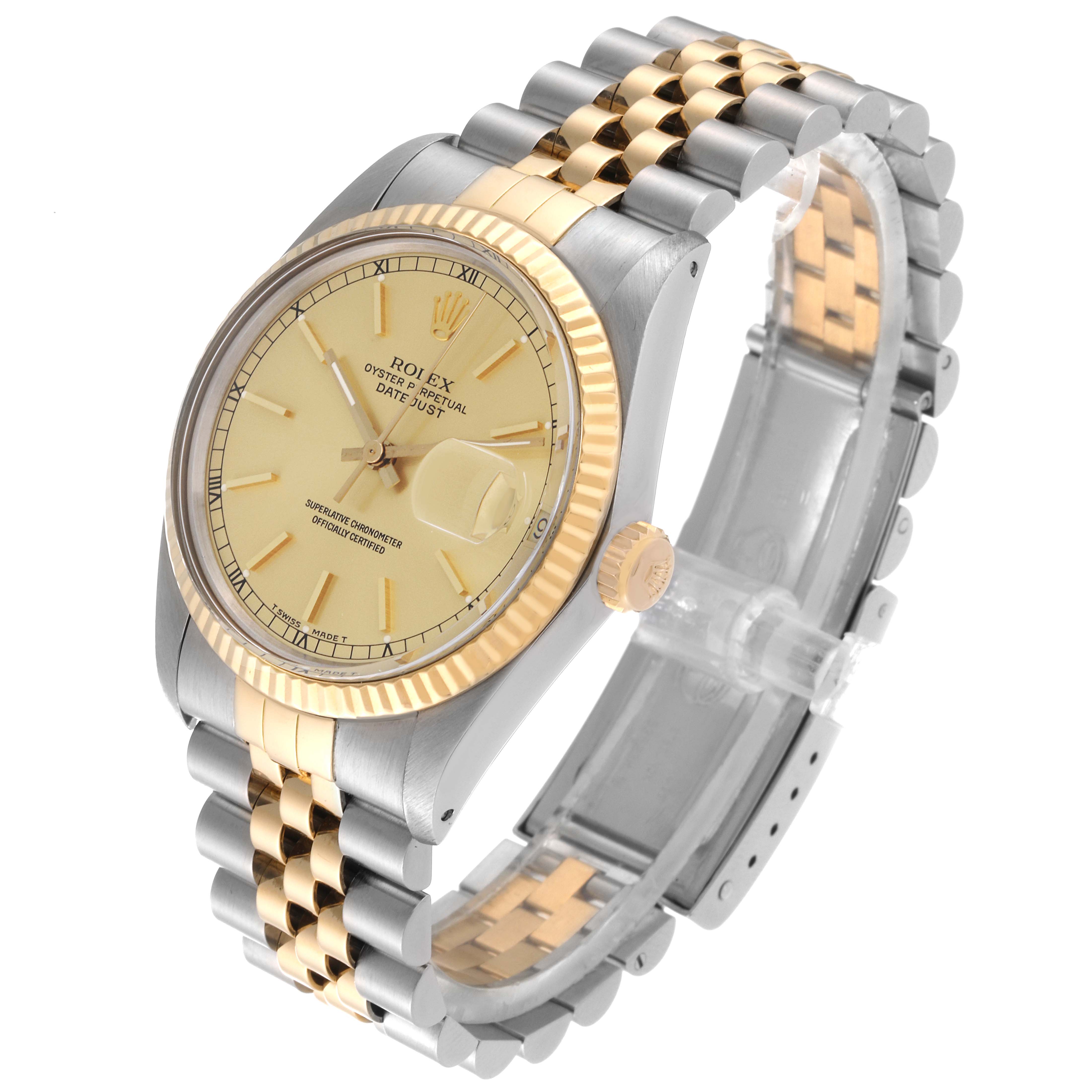 The Vintage Collection Rolex watch is shown at a slight angle, highlighting the dial, bezel, crown, and two-tone bracelet.
