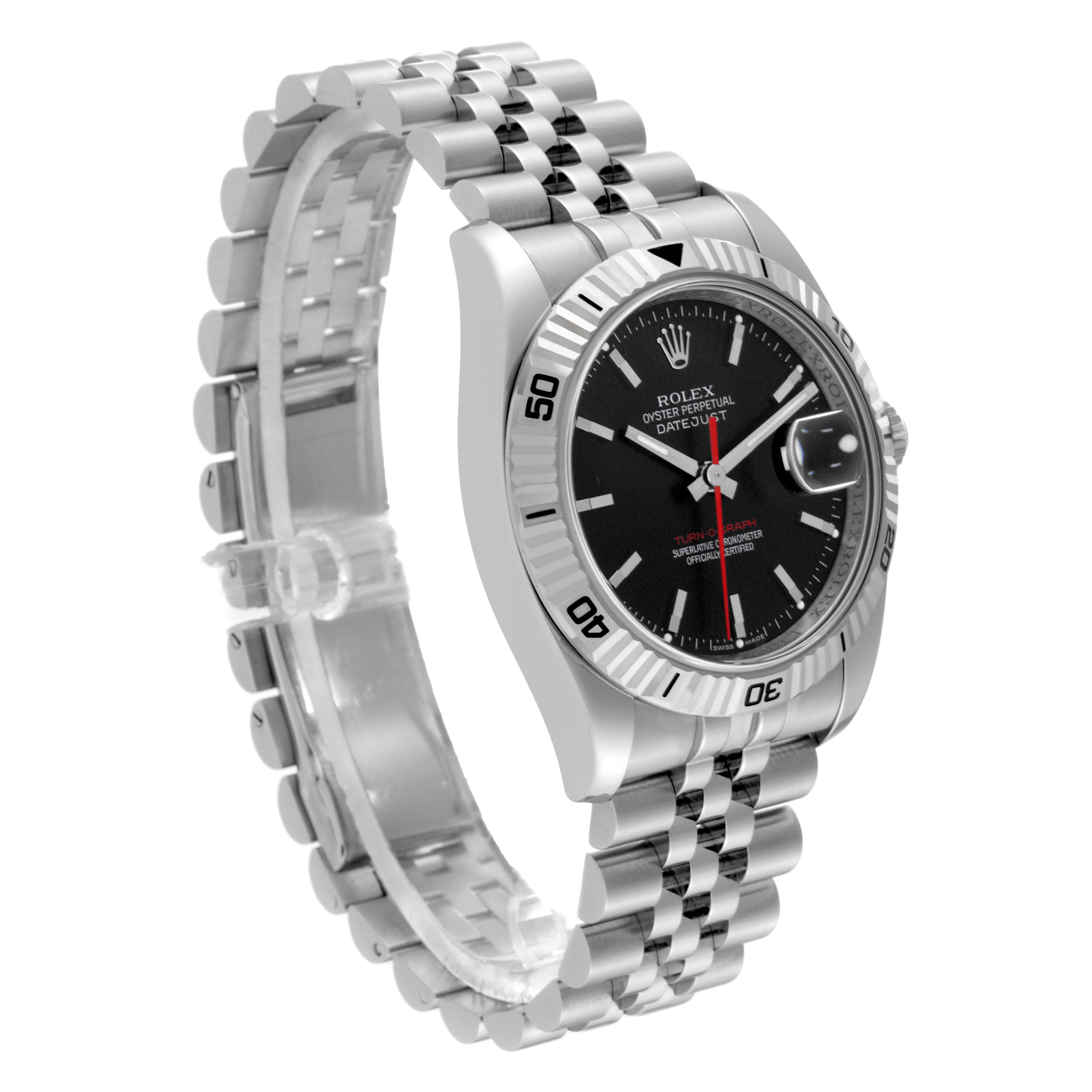 The image shows a Rolex Turn-o-Graph 116264 Men's Stainless Steel Black Dial 116264 Men's Stainless Steel Black Dial watch at a slight angle, displaying its bezel, dial, and bracelet.