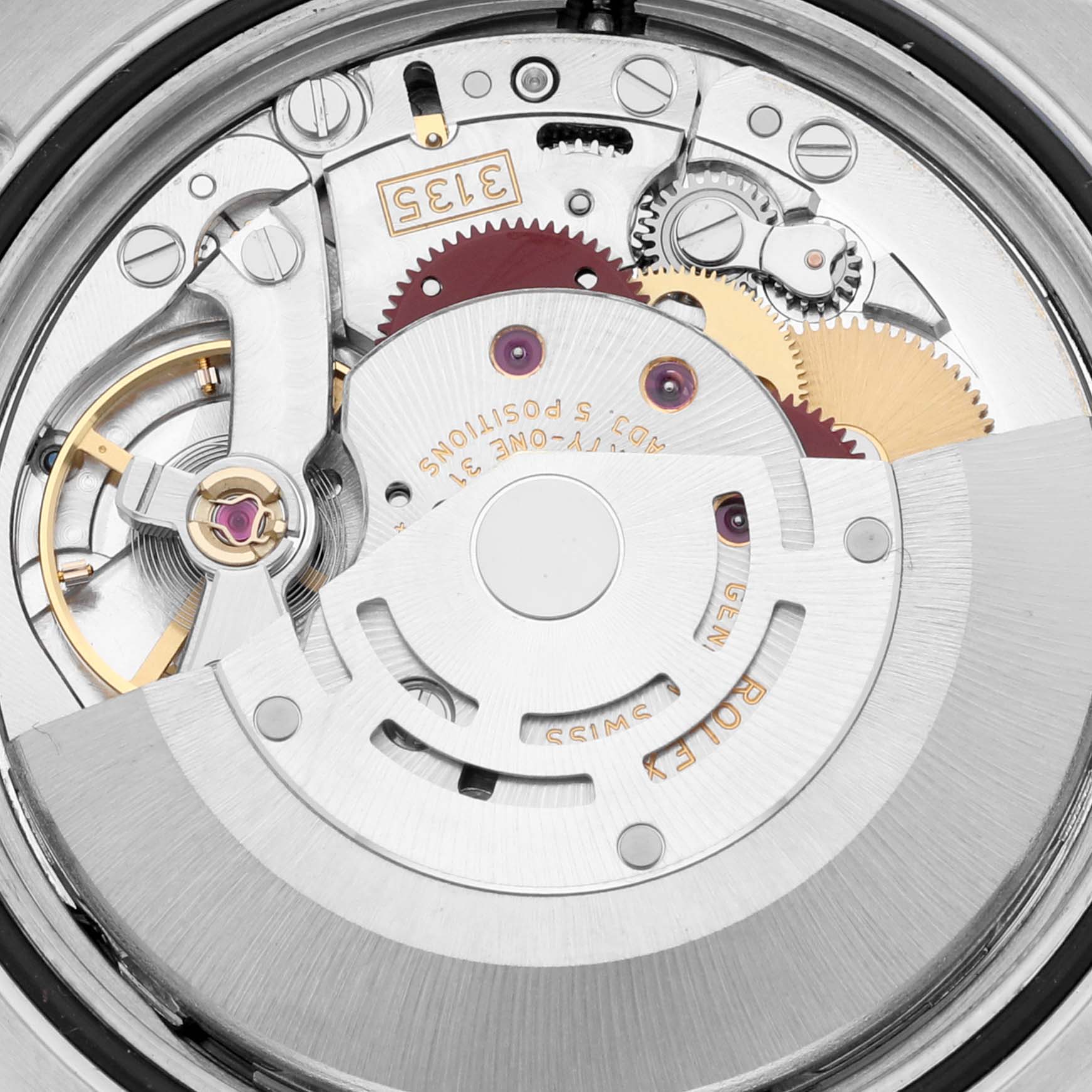 This image shows a detailed close-up of the internal mechanism of a Rolex Turn-o-Graph 116261 Men
s Steel and Gold (two tone) Black Dial 116261 Men
s Steel and Gold (two tone) Black Dial watch.