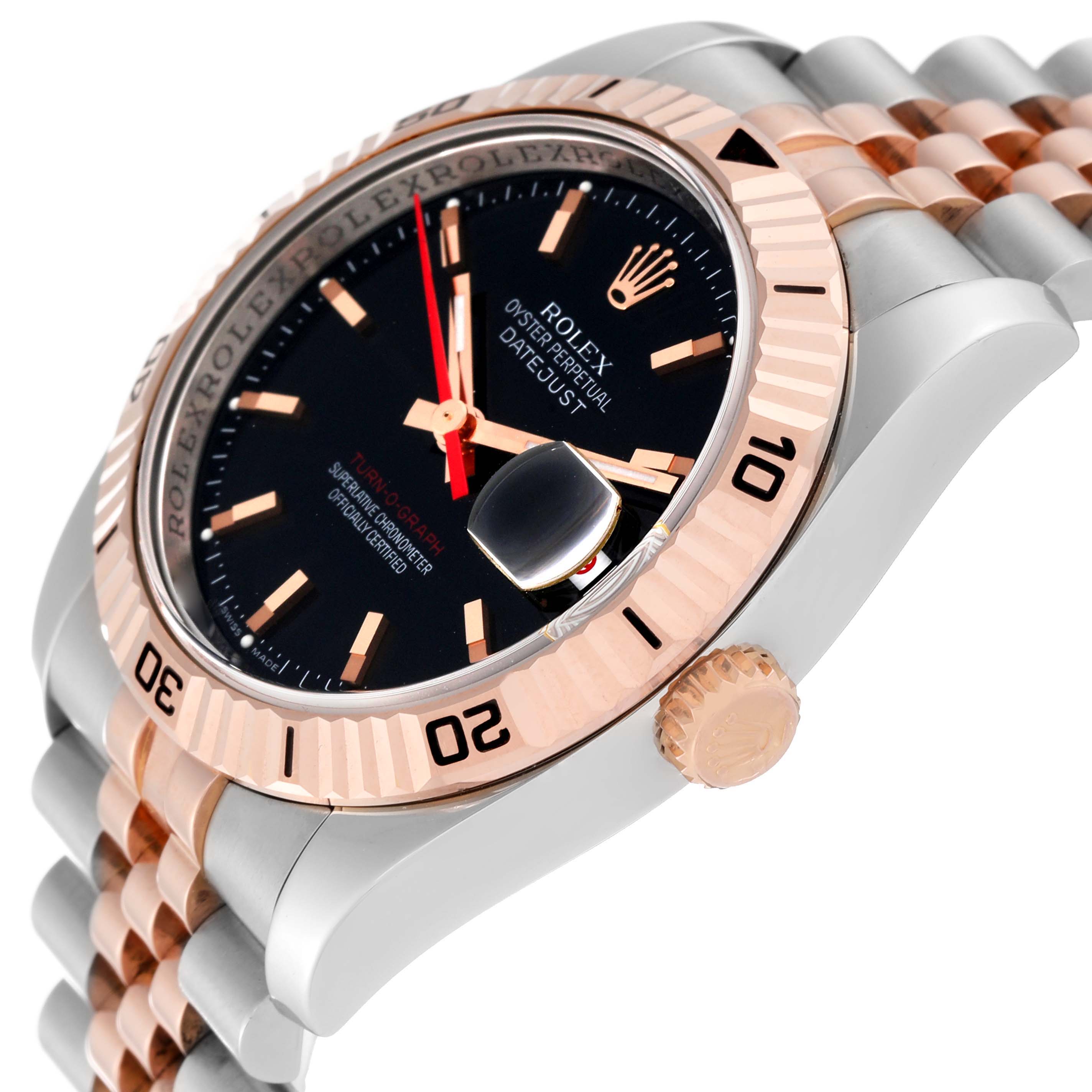 The image shows a Rolex Turn-o-Graph 116261 Men
s Steel and Gold (two tone) Black Dial 116261 Men
s Steel and Gold (two tone) Black Dial watch at a slight side angle, highlighting the bezel, crown, and part of the bracelet.