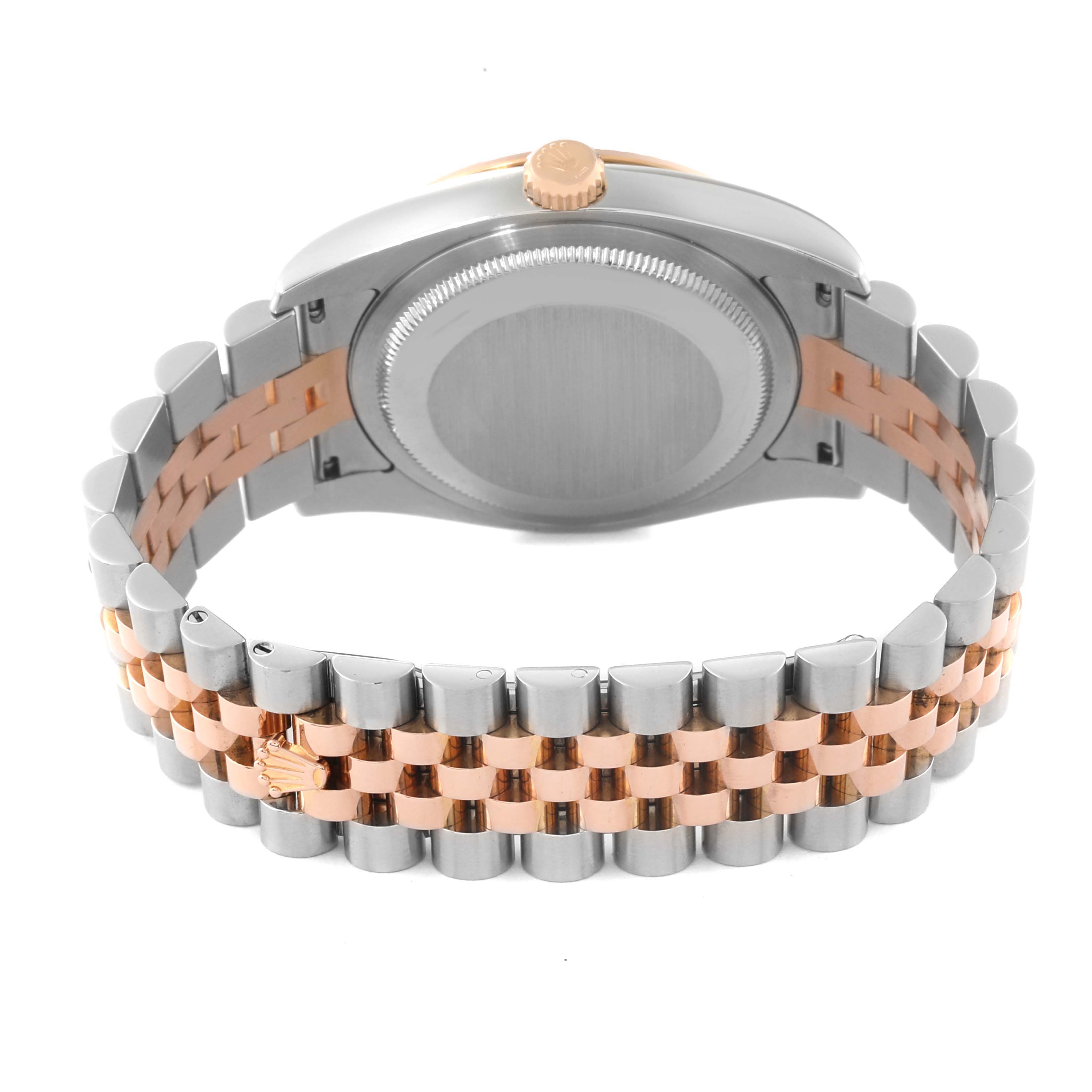 The image shows the back and bracelet of a Rolex Turn-o-Graph 116261 Men
s Steel and Gold (two tone) Black Dial 116261 Men
s Steel and Gold (two tone) Black Dial watch, viewed from the underside.