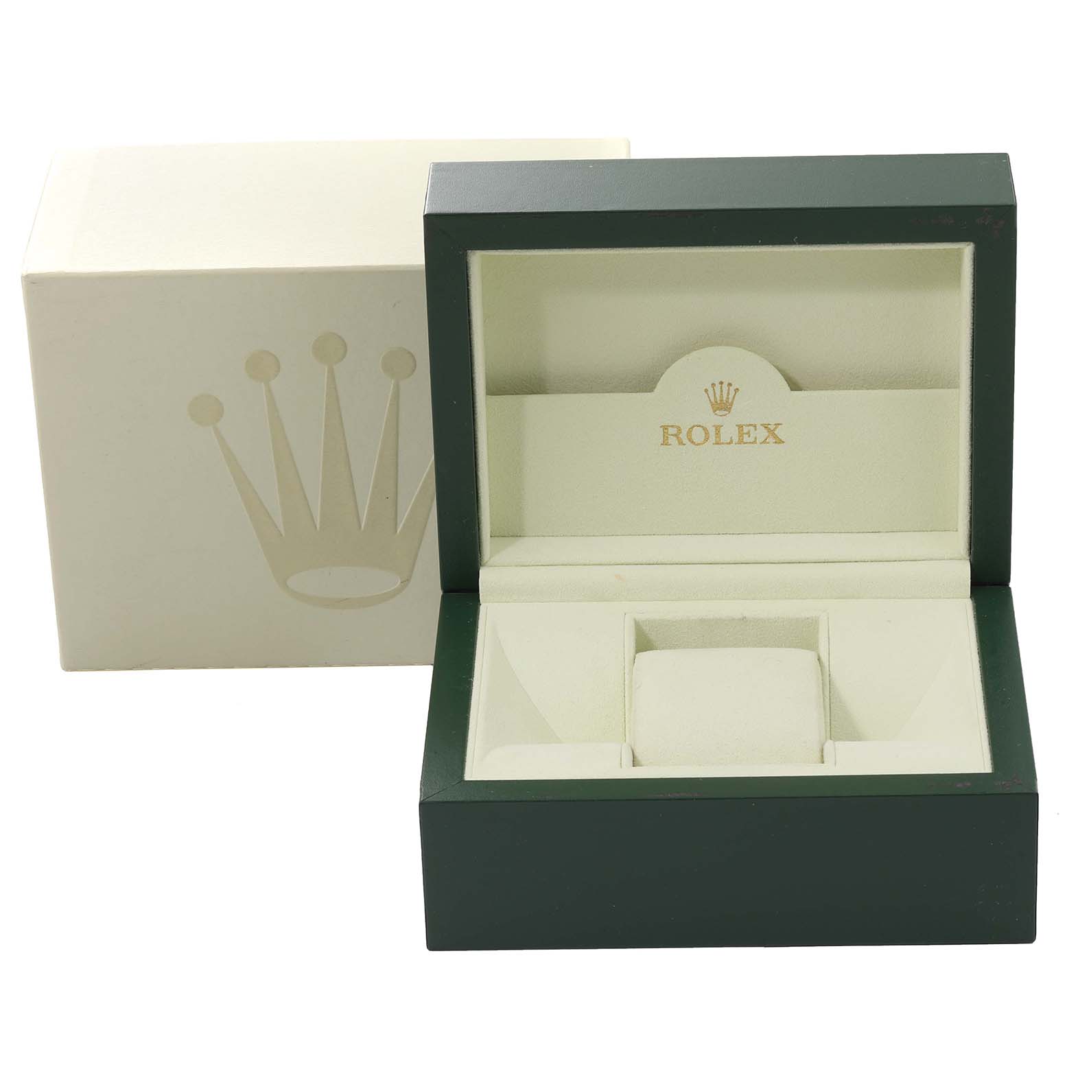 The image shows a Rolex Turn-o-Graph 116261 Men's Steel and Gold (two tone) Silver Dial 116261 Men's Steel and Gold (two tone) Silver Dial watch box and packaging at a front angle.