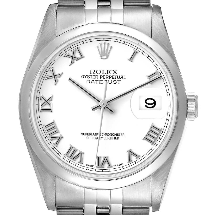 Rolex Datejust White Roman Dial Steel Mens Watch 16200 Box Papers SwissWatchExpo