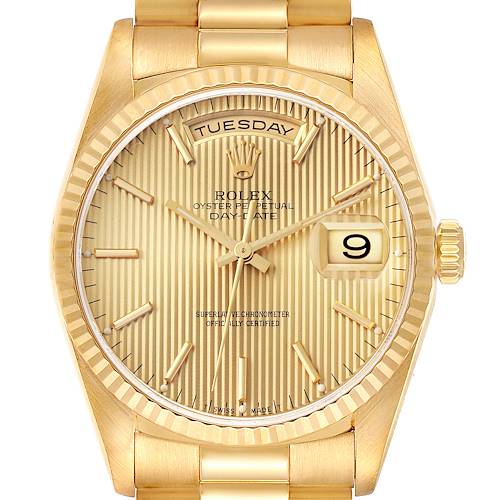 Photo of Rolex Day-Date President Yellow Gold Tapestry Dial Mens Watch 18238 Box Papers
