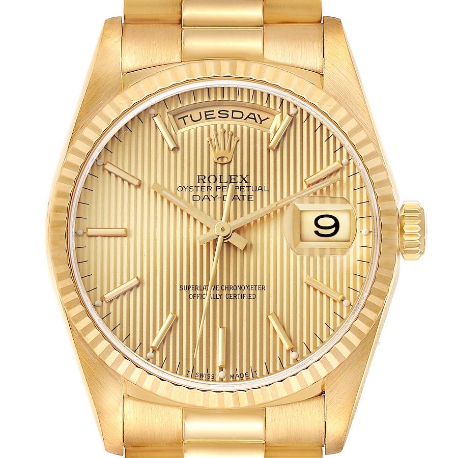 Rolex Day-Date President Yellow Gold Tapestry Dial Mens Watch 18238 Box Papers SwissWatchExpo