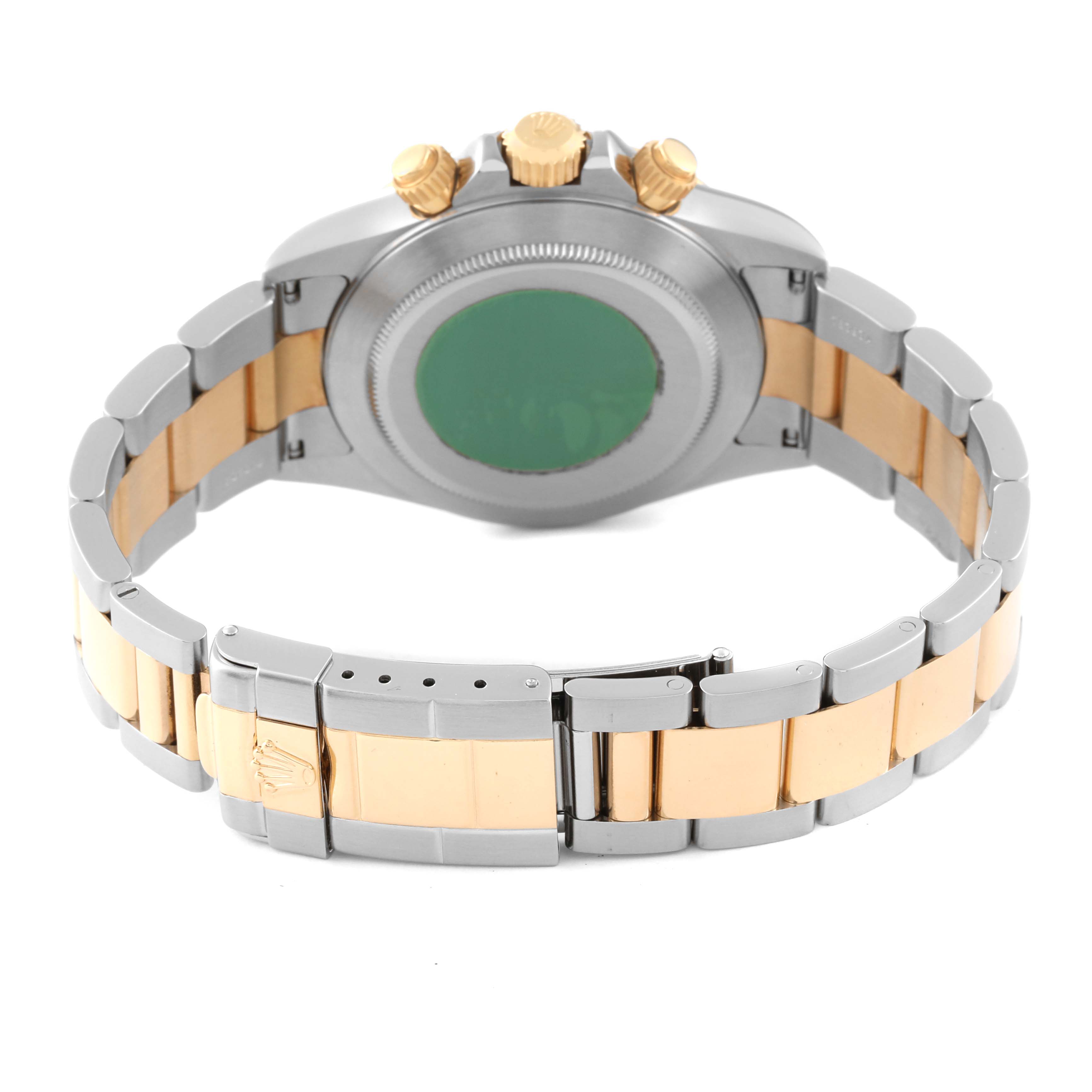 This image shows the back and band of a Rolex Daytona 16523 Men's Steel and Gold (two tone) Champagne Dial 16523 Men's Steel and Gold (two tone) Champagne Dial watch, highlighting the bracelet and clasp.