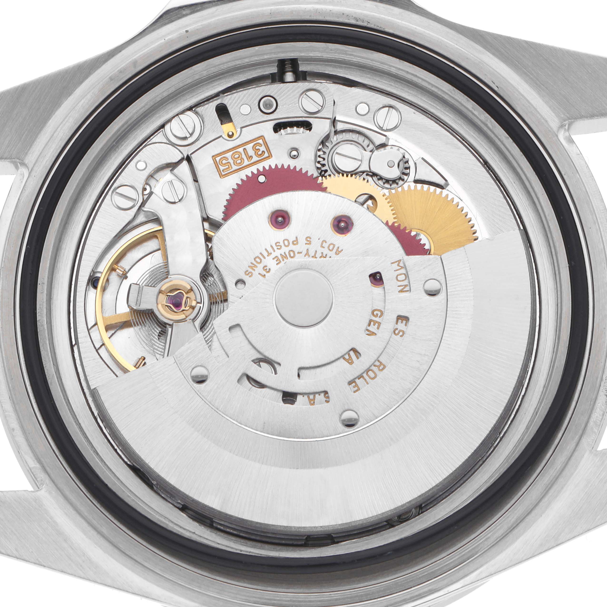 The image shows the internal movement mechanism of a Rolex Explorer 16570 Men's Stainless Steel White Dial 16570 Men's Stainless Steel White Dial watch from a top-down angle.