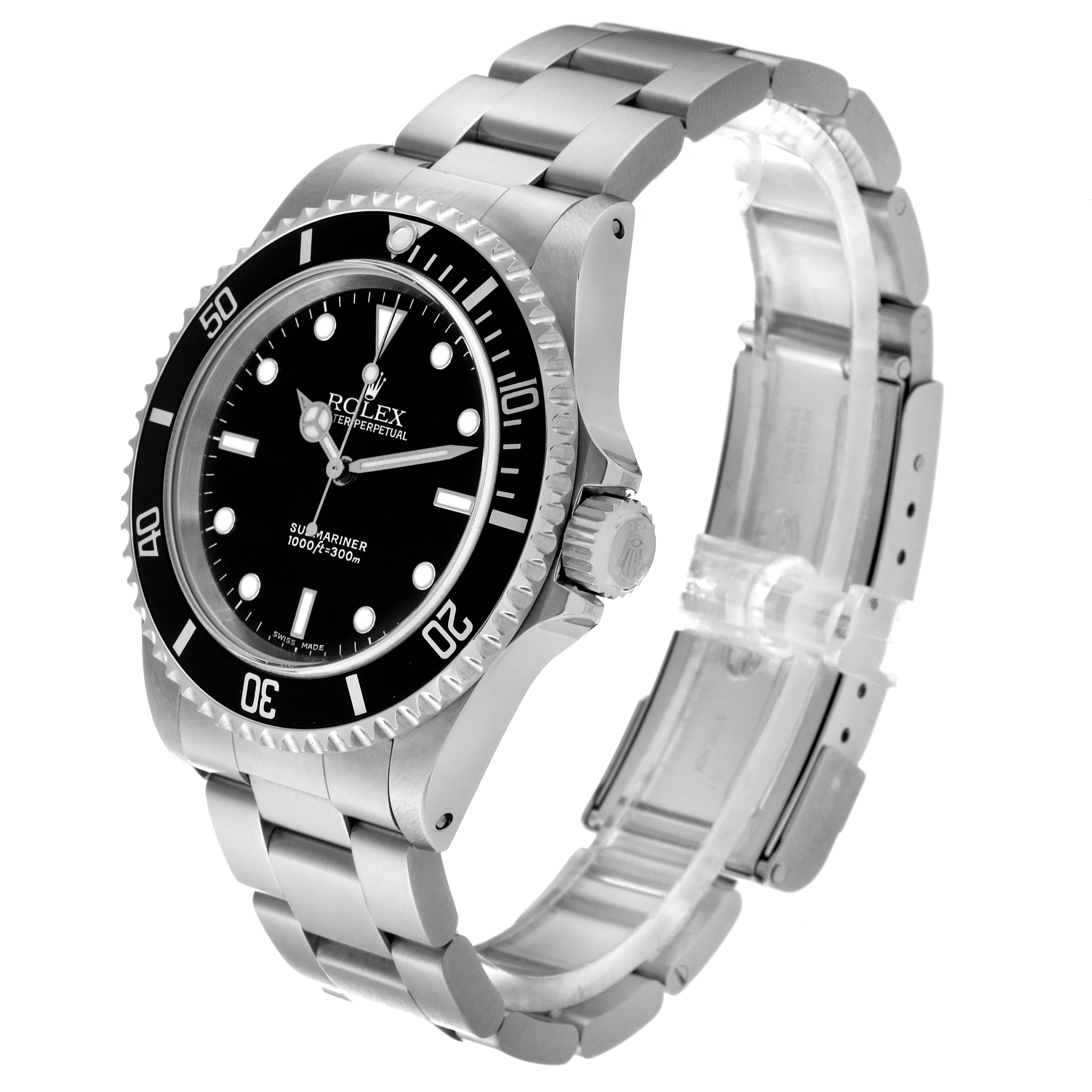 The image shows a Rolex Submariner 14060M Men
s Stainless Steel Black Dial 14060M Men
s Stainless Steel Black Dial watch at a three-quarter angle, capturing its face, bezel, crown, and bracelet.
