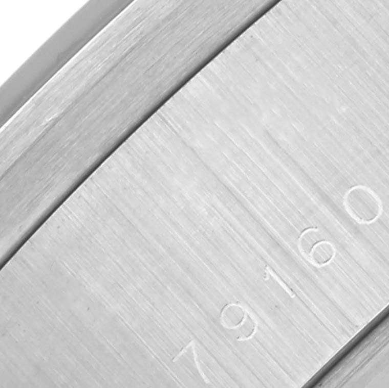 The image shows a close-up of the metal bracelet or case back of the Tudor Big Block 79160 Men's Stainless Steel Black Dial 79160 Men's Stainless Steel Black Dial watch, displaying engraved numbers.