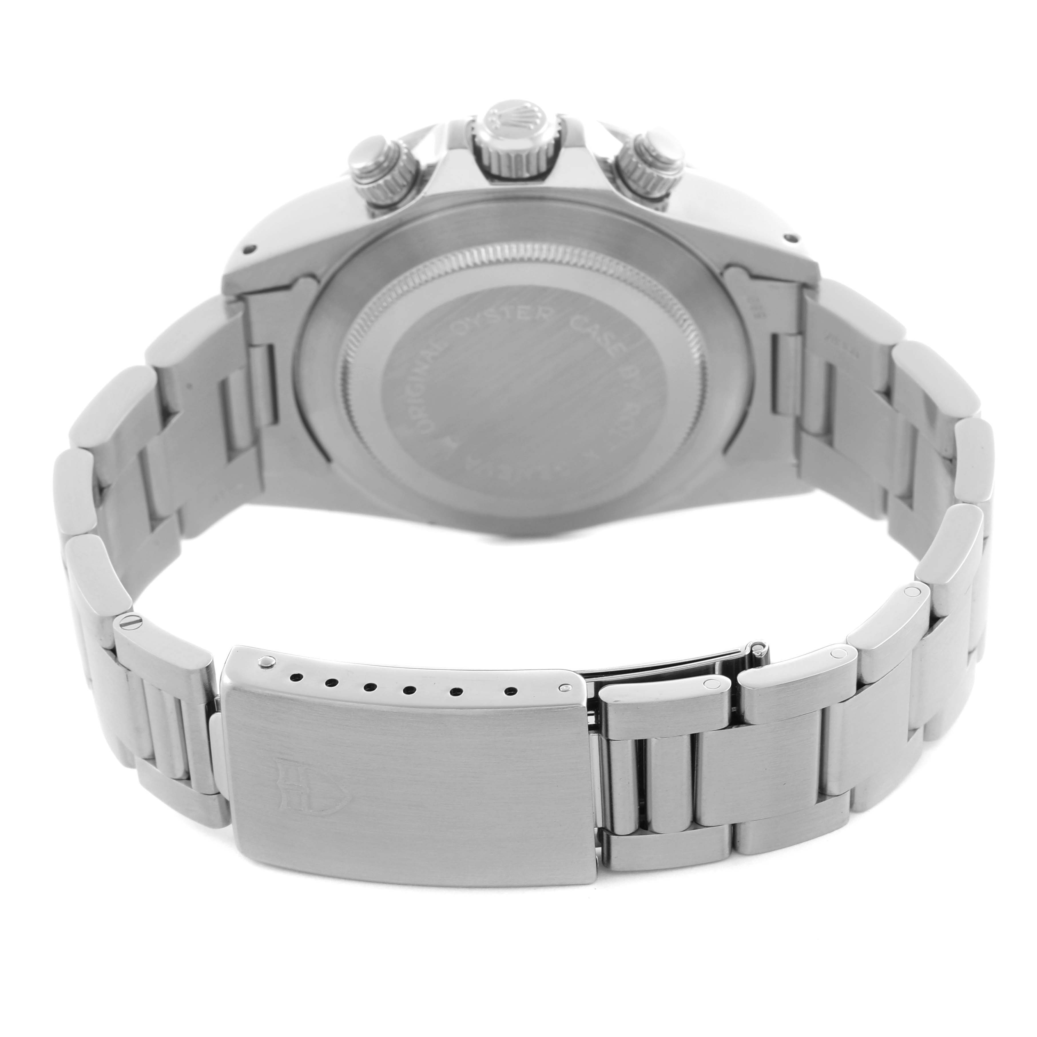 The image shows the back view of the Tudor Big Block 79160 Men's Stainless Steel Black Dial 79160 Men's Stainless Steel Black Dial model, highlighting the case back, bracelet, crown, and pushers.