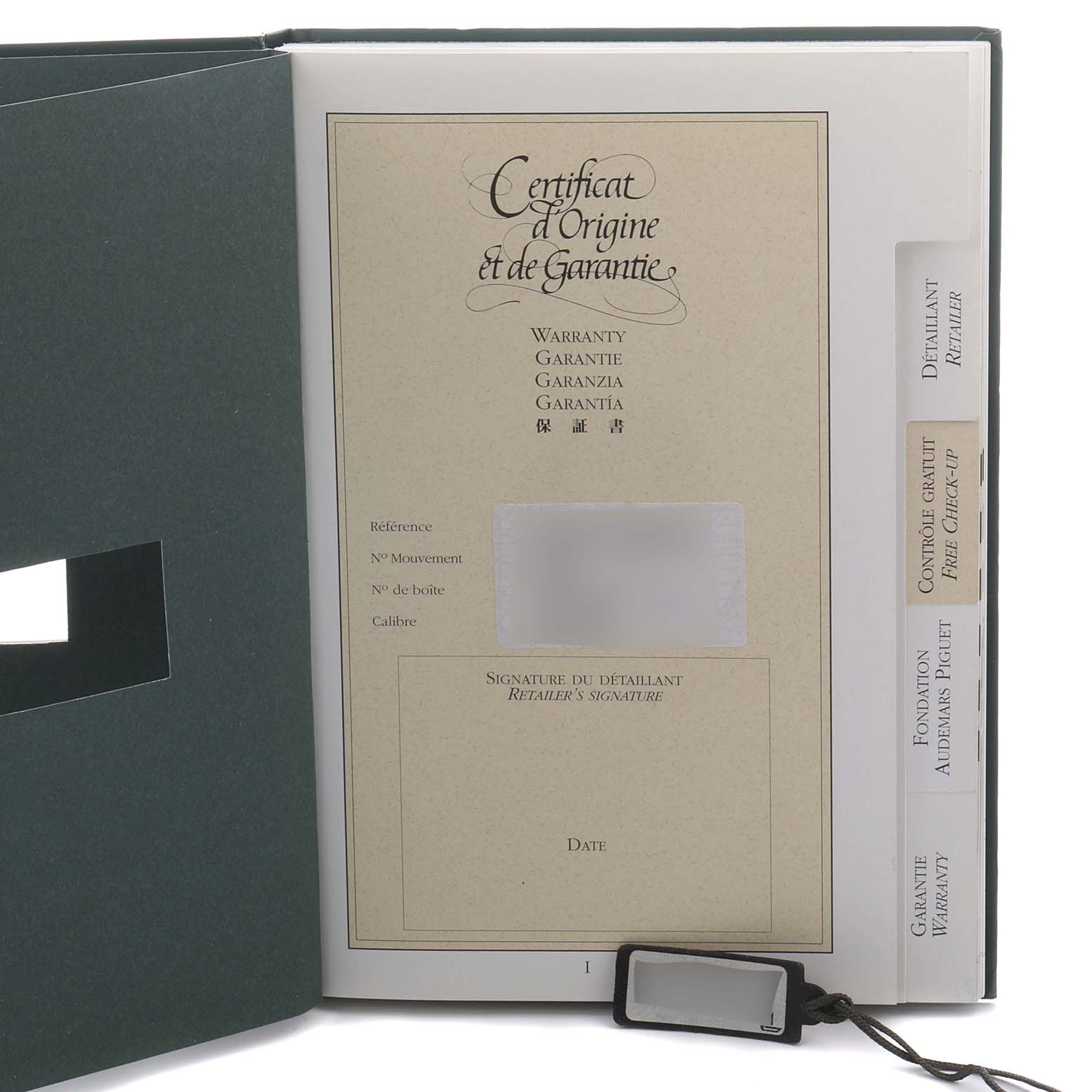 The image shows the warranty certificate and packaging for the Audemars Piguet Royal Oak 25730ST.O.0789ST.02 Men's Stainless Steel Black Dial 25730ST.O.0789ST.02 Men's Stainless Steel Black Dial.