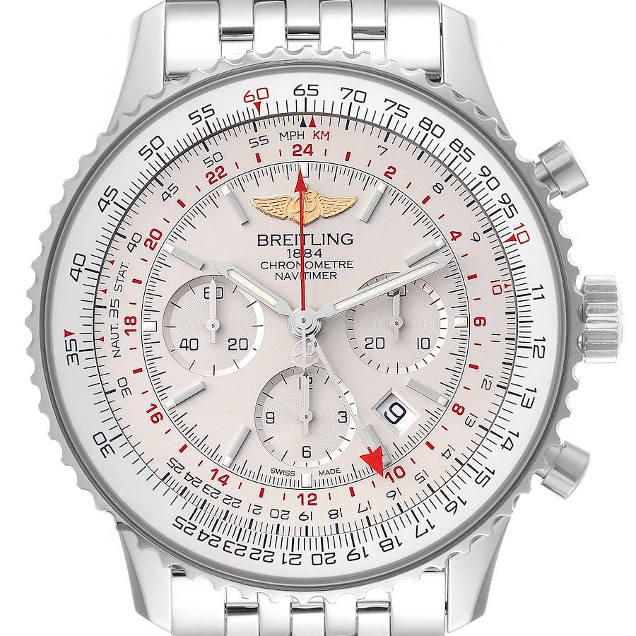 Breitling Navitimer GMT 48 Silver Dial Steel Mens Watch AB0441 Box Papers SwissWatchExpo
