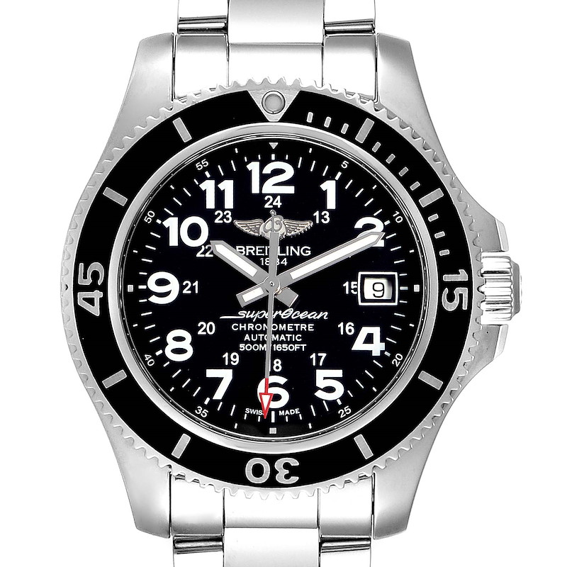 Breitling Superocean II Black Dial Steel Mens Watch A17365 Box Papers SwissWatchExpo
