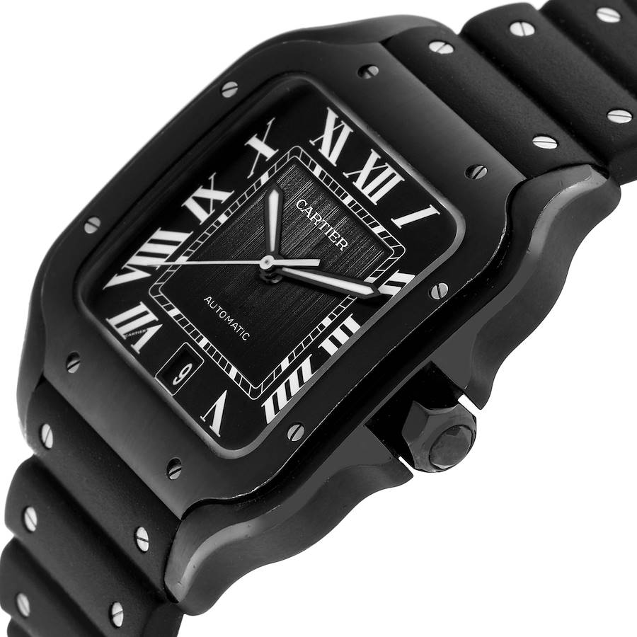 Cartier Santos Black Dial Rubber Strap Steel Mens Watch WSSA0039 Box ...