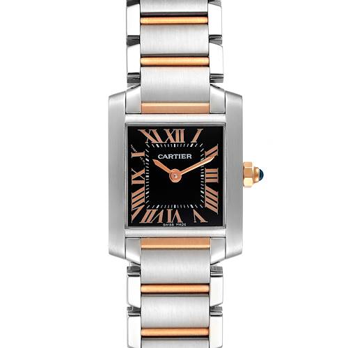 Photo of Cartier Tank Francaise Steel Rose Gold Black Dial Watch W5010001 Box Papers