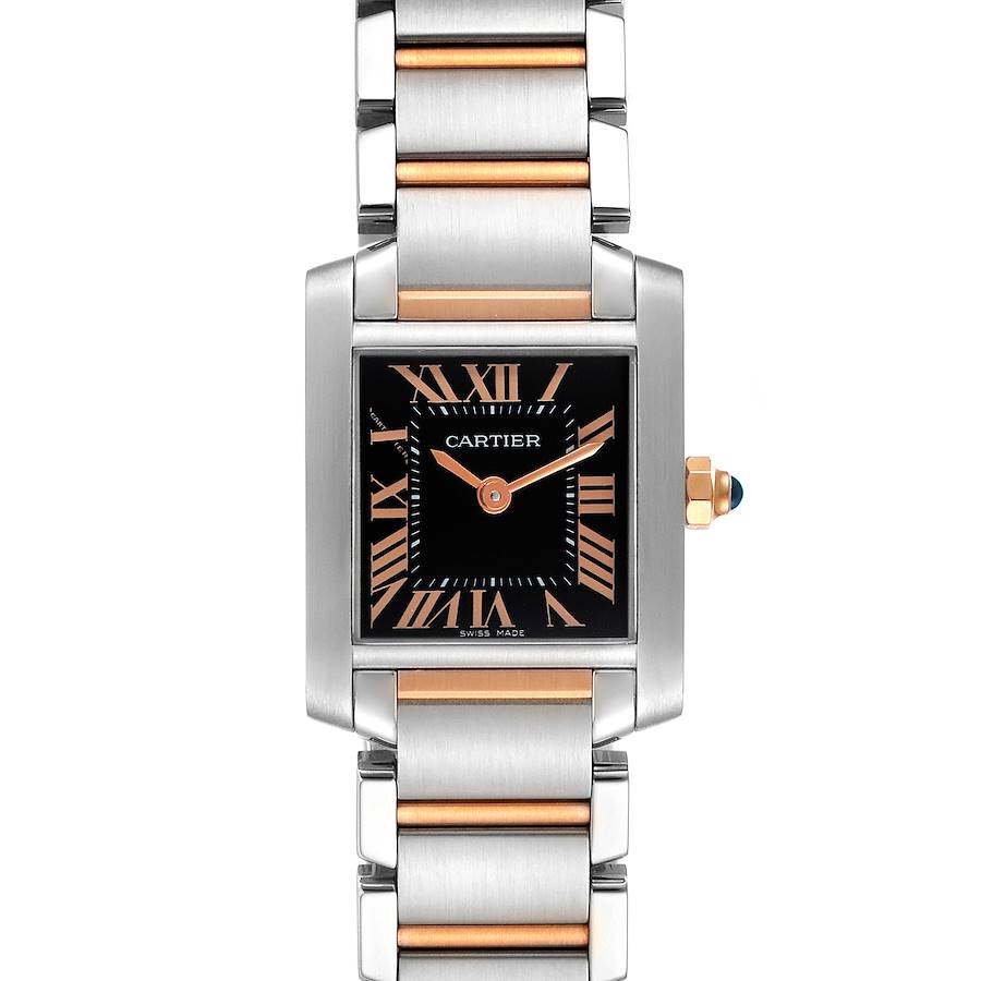 Cartier Tank Francaise Steel Rose Gold Black Dial Watch W5010001 Box Papers SwissWatchExpo