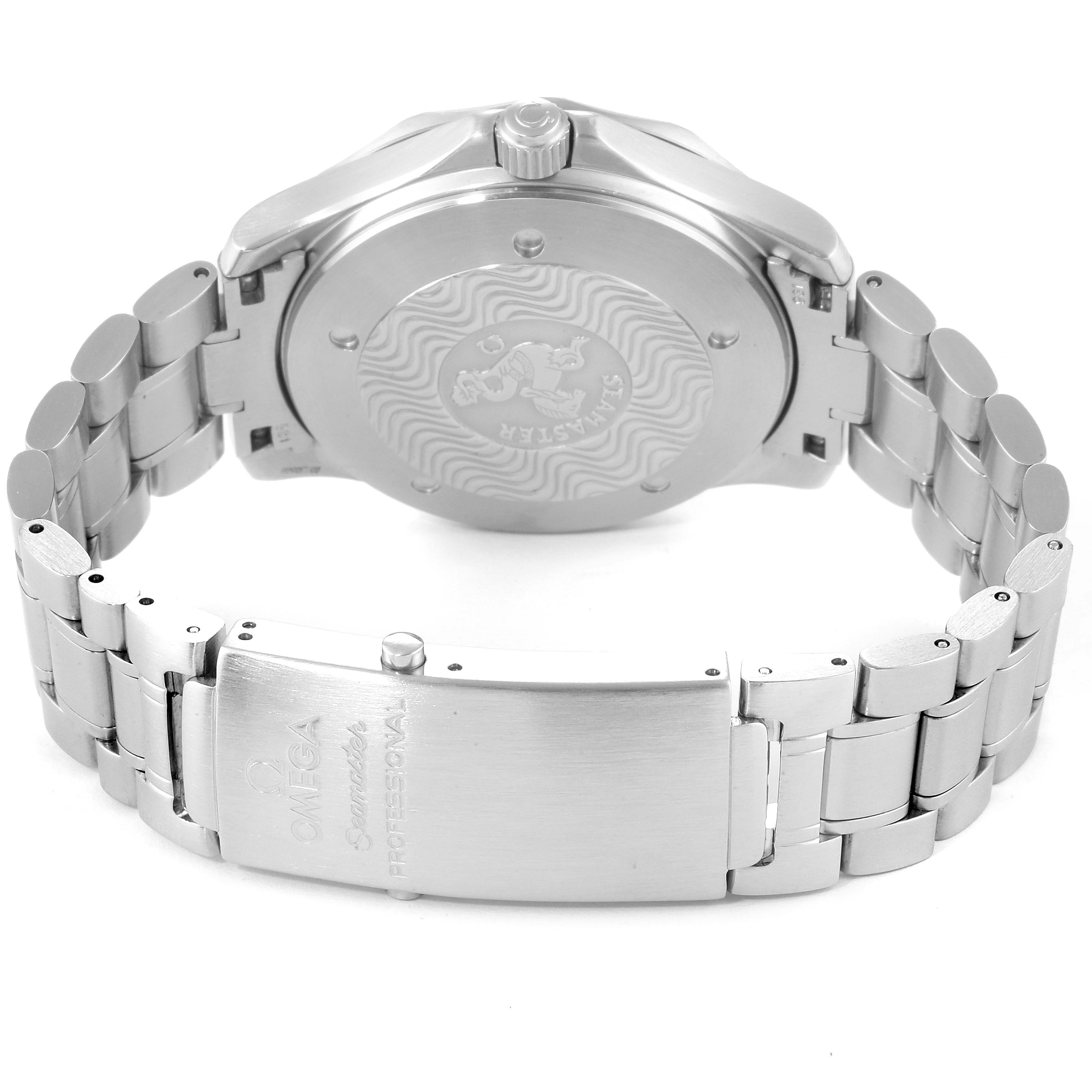 The image shows the back case and bracelet clasp of an Omega Seamaster 2538.20.00 Men's Stainless Steel White Dial 2538.20.00 Men's Stainless Steel White Dial watch from a rear angle.