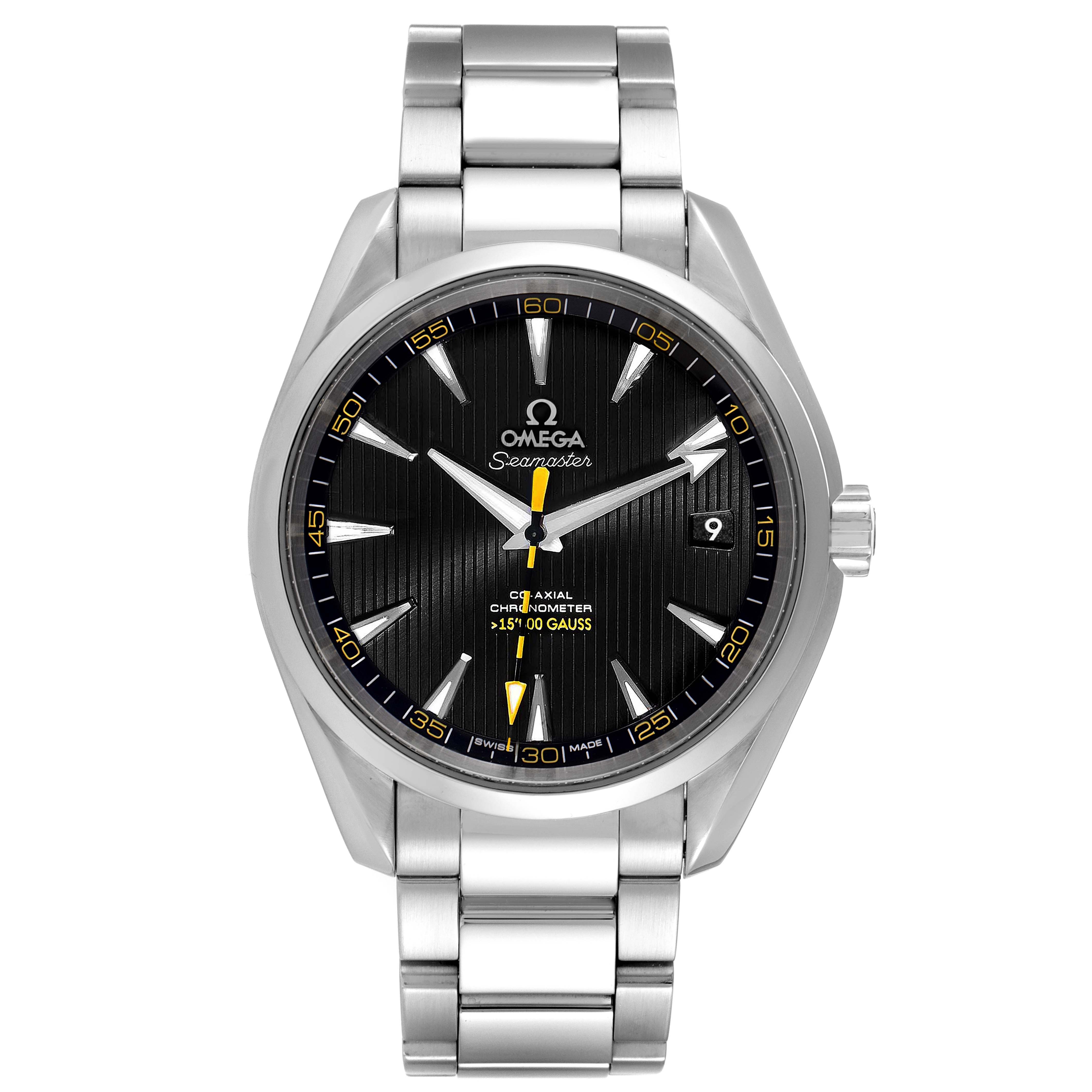 The image shows a front view of an Omega Aqua Terra 231.10.42.21.01.002 Men's Stainless Steel Black Dial 231.10.42.21.01.002 Men's Stainless Steel Black Dial watch with a stainless steel bracelet.