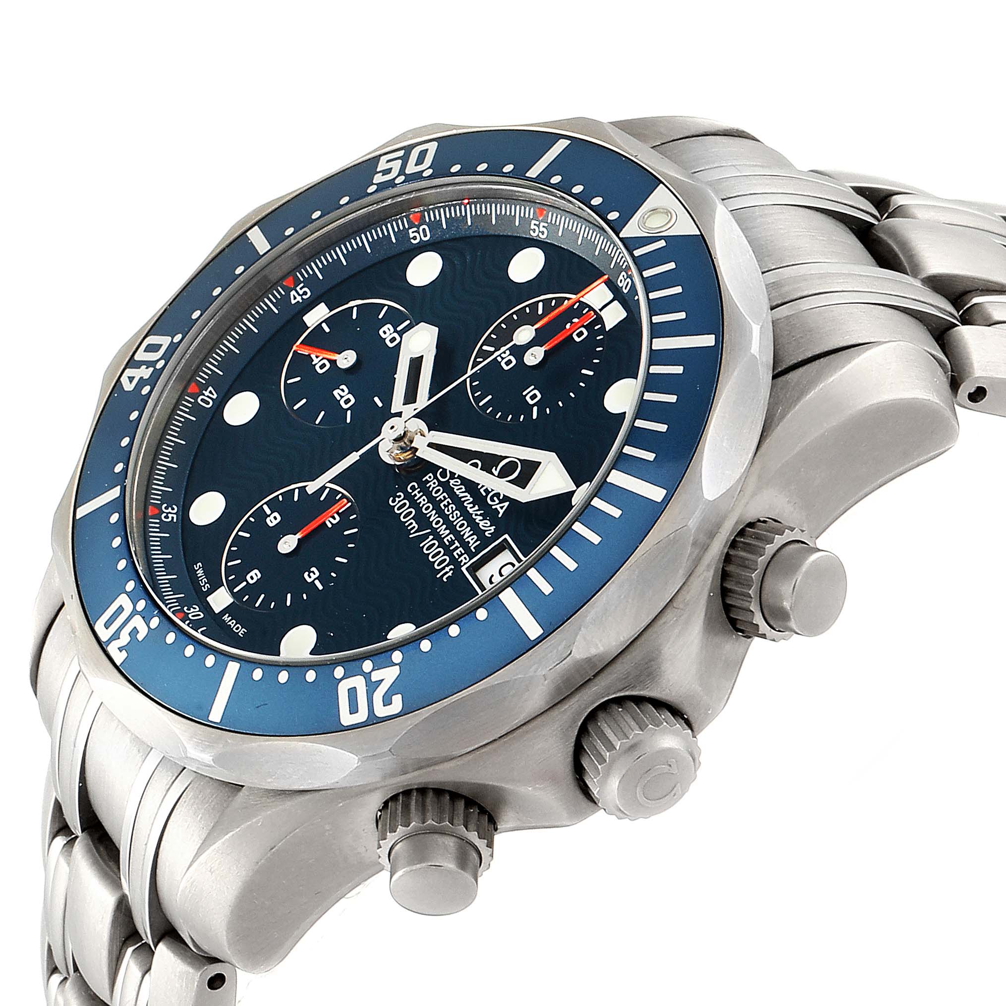 Omega Seamaster Chrono Diver Blue Dial Titanium Mens Watch ...