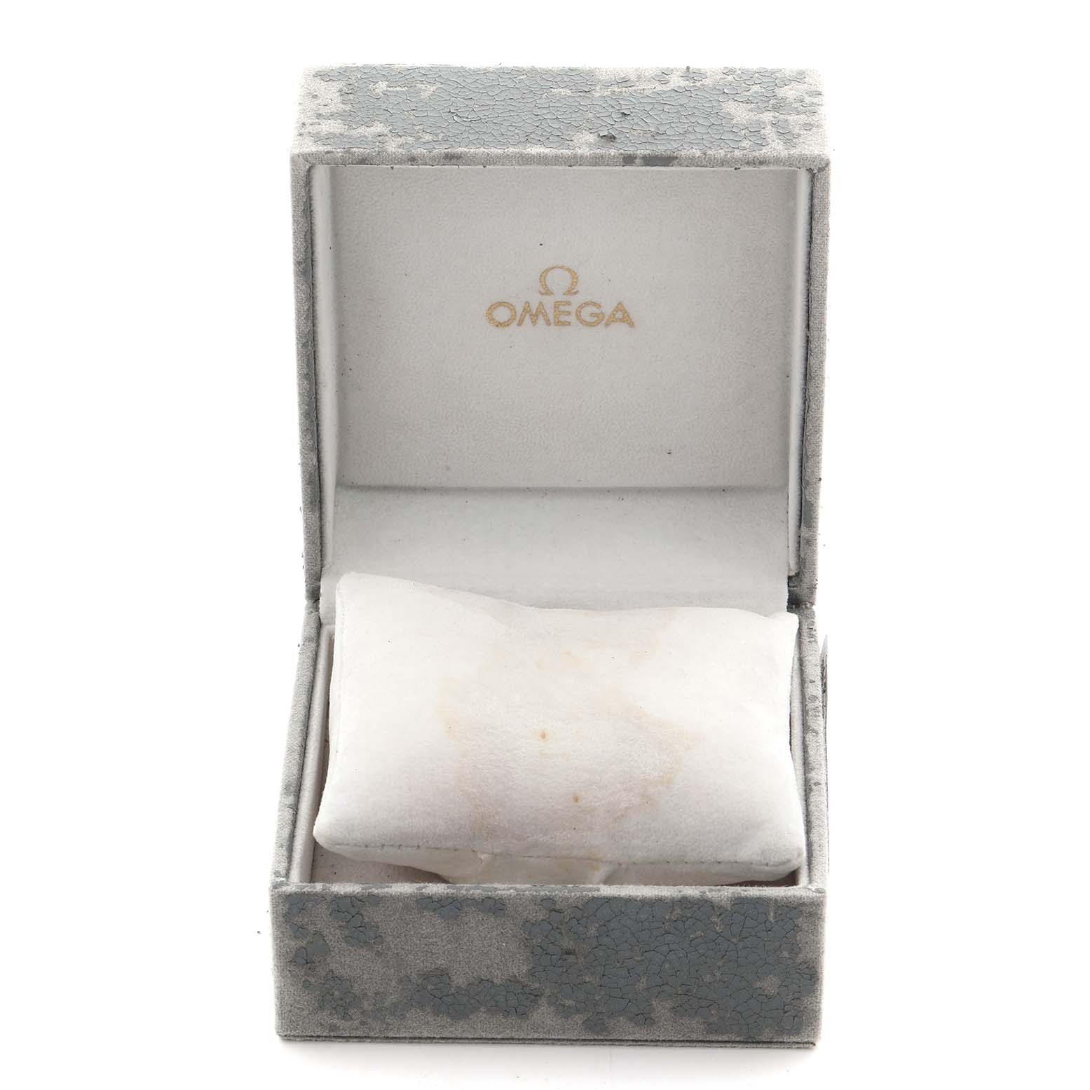 The image shows an open box for the Omega Speedmaster 3321.80.00 Men's Steel and Gold (two tone) Blue Dial 3321.80.00 Men's Steel and Gold (two tone) Blue Dial, displaying the Omega logo inside.