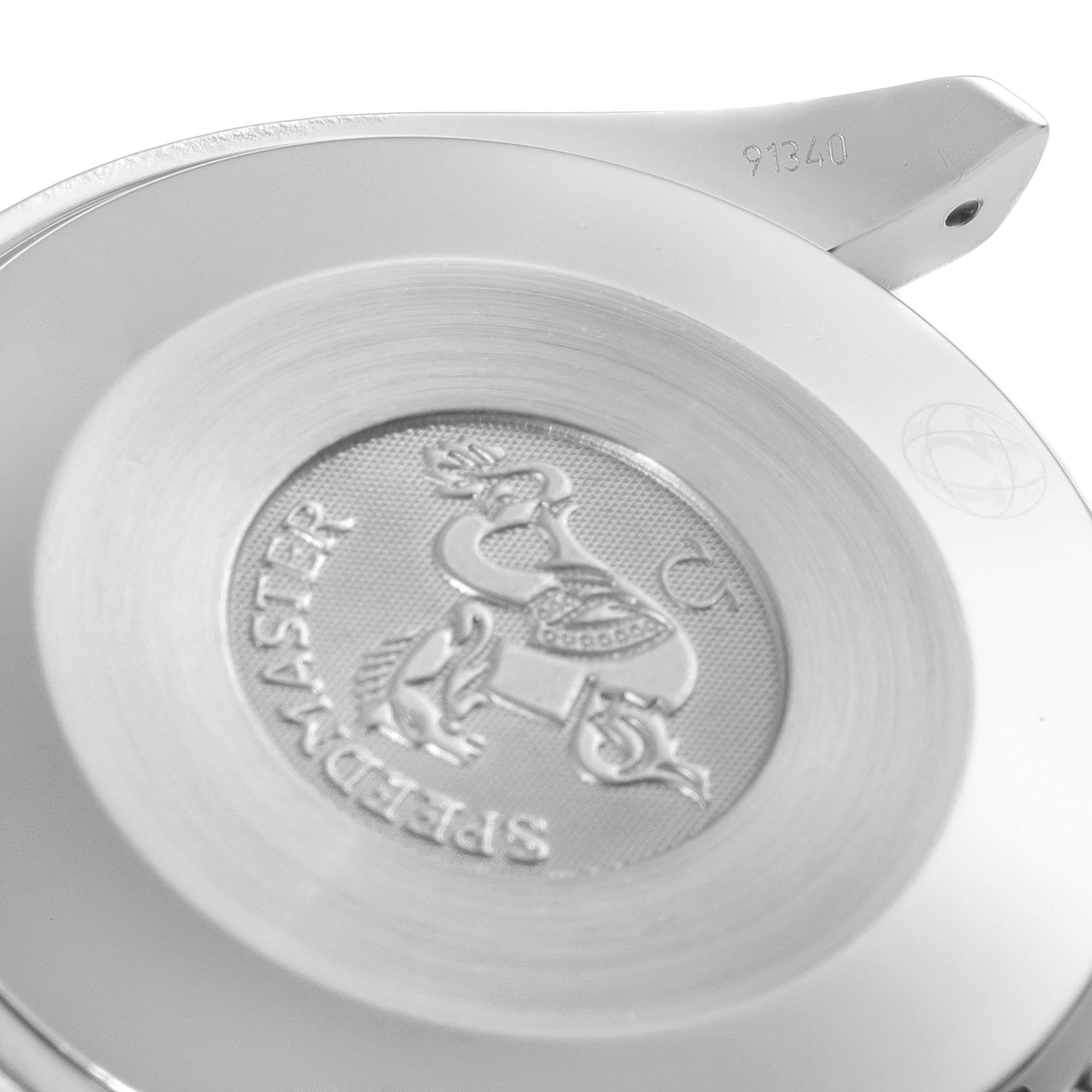 The image shows the back case of an Omega Speedmaster 3539.50.00 Men
s Stainless Steel Black Dial 3539.50.00 Men
s Stainless Steel Black Dial watch, featuring the brand
s emblem and model name.