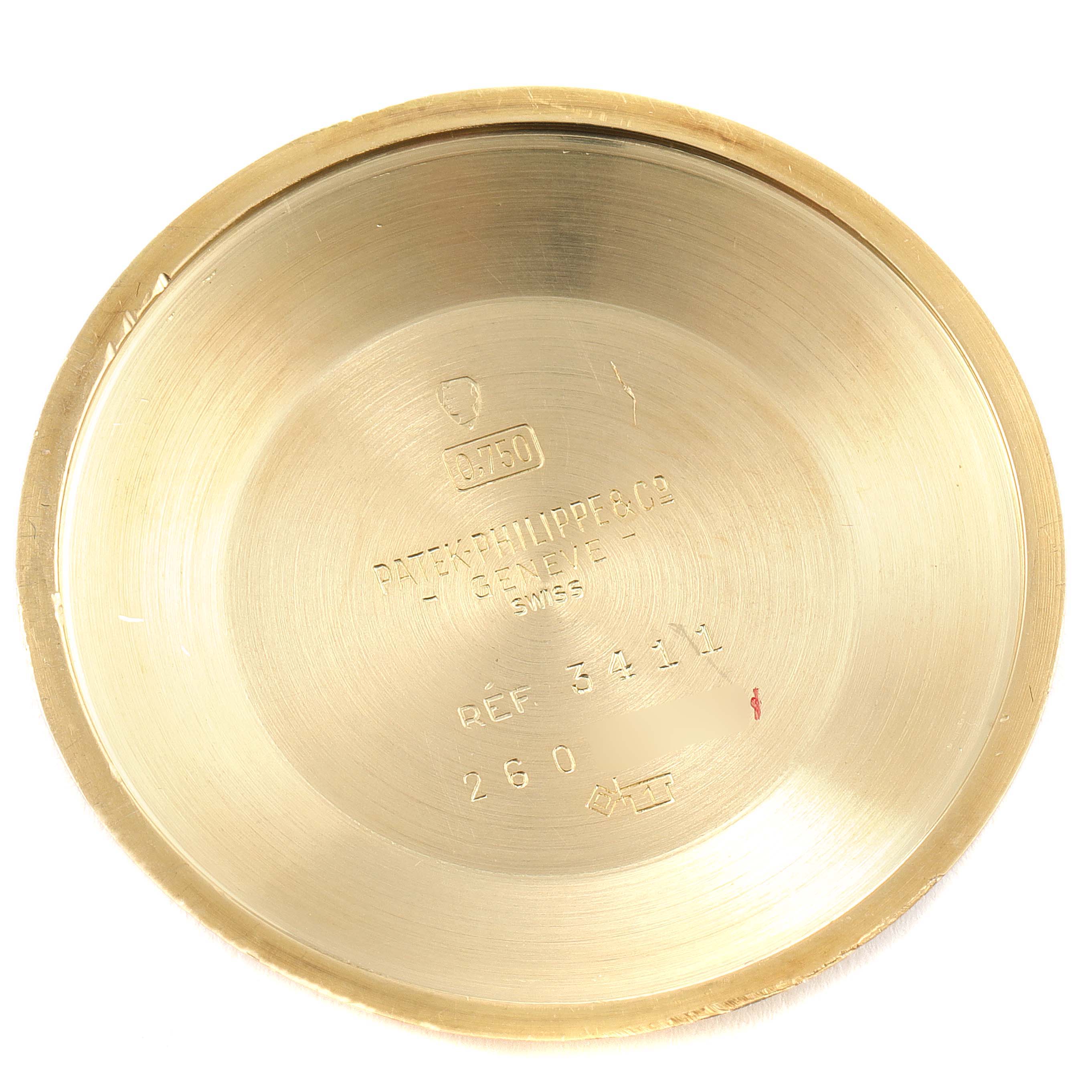 The image shows the inside of a case back for a Vintage Patek Philippe watch, model reference 3414.