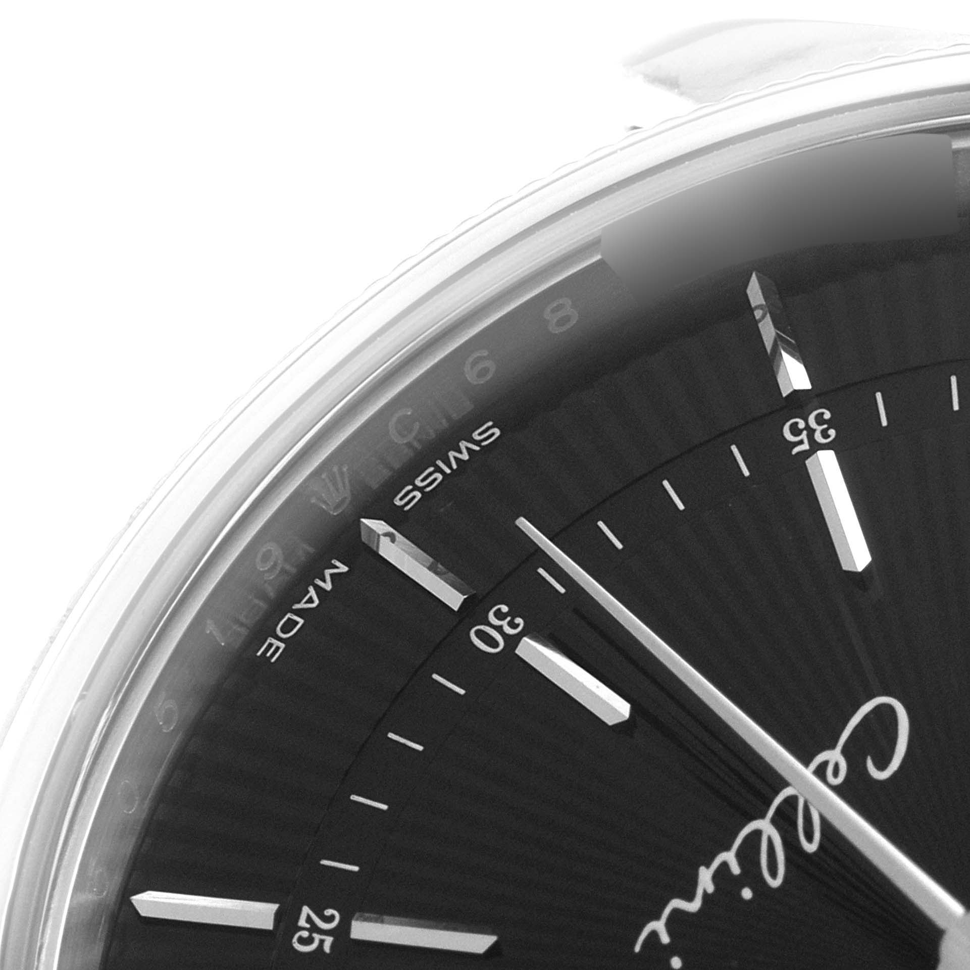 The image shows a close-up of the dial on a Rolex Cellini 50519 Men's White Gold Black Dial 50519 Men's White Gold Black Dial watch, highlighting the hour markers, minute hand, and "Cellini" branding.
