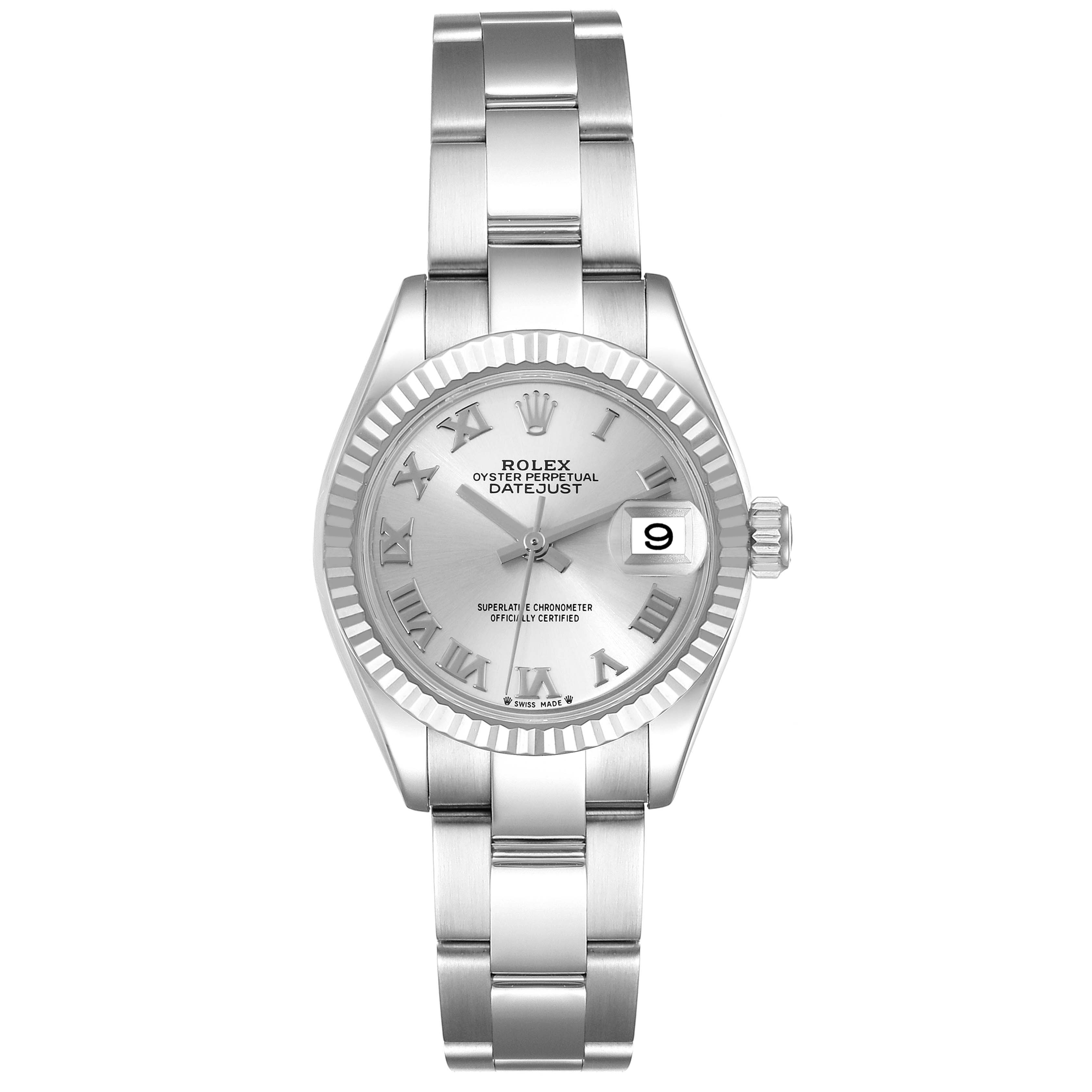 This image shows a front view of a Rolex Datejust 279174 Women's Stainless Steel Silver Dial 279174 Women's Stainless Steel Silver Dial watch, displaying the face, case, and bracelet.