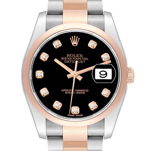 Photo of Rolex Datejust 36 Steel Rose Gold Black Diamond Dial Mens Watch 116201