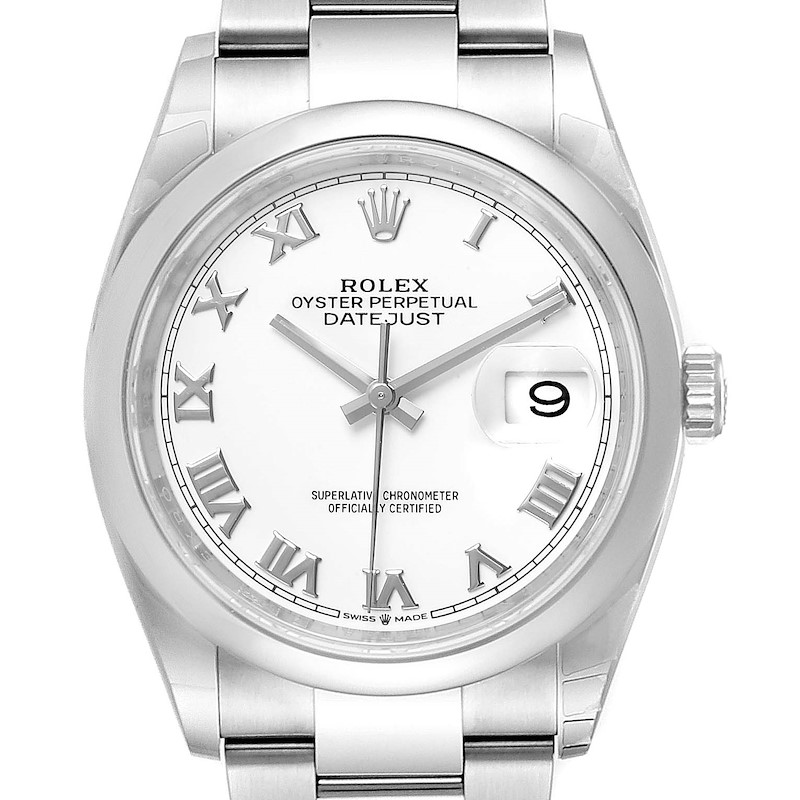 Rolex Datejust 36 White Dial Domed Bezel Steel Mens Watch 126200 Unworn SwissWatchExpo