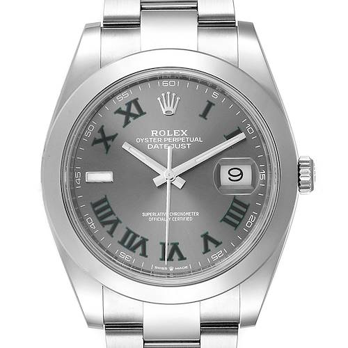 Photo of Rolex Datejust 41 Grey Dial Green Numerals Steel Mens Watch 126300 Unworn