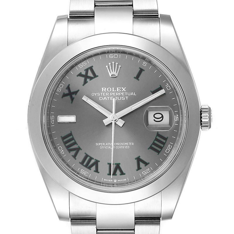 Rolex Datejust 41 Grey Dial Green Numerals Steel Mens Watch 126300 Unworn SwissWatchExpo