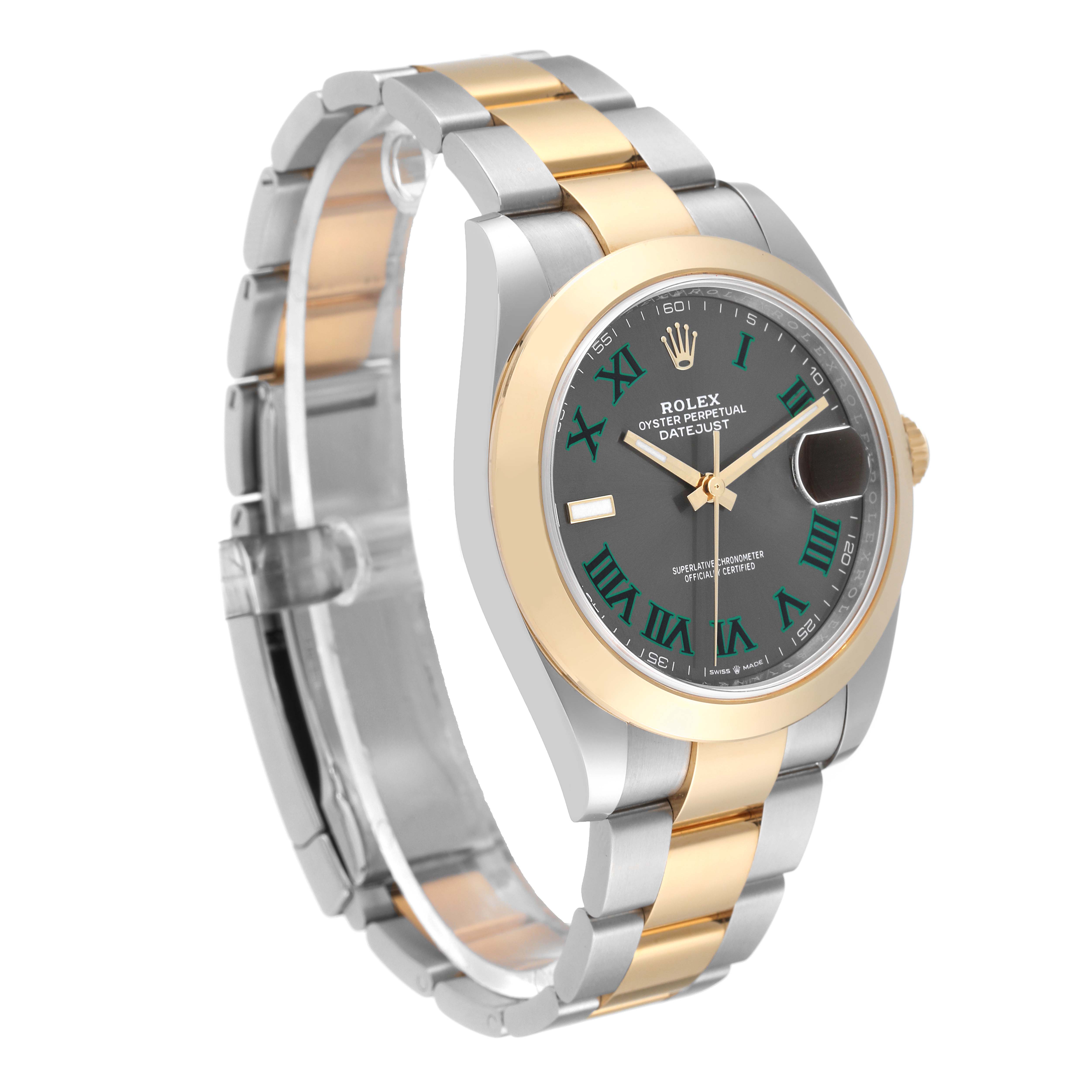 The Rolex Datejust 41 126303 Men's Steel and Gold (two tone) Grey Dial 126303 Men's Steel and Gold (two tone) Grey Dial is shown at a three-quarter angle, displaying the face, bezel, and part of the metal bracelet.