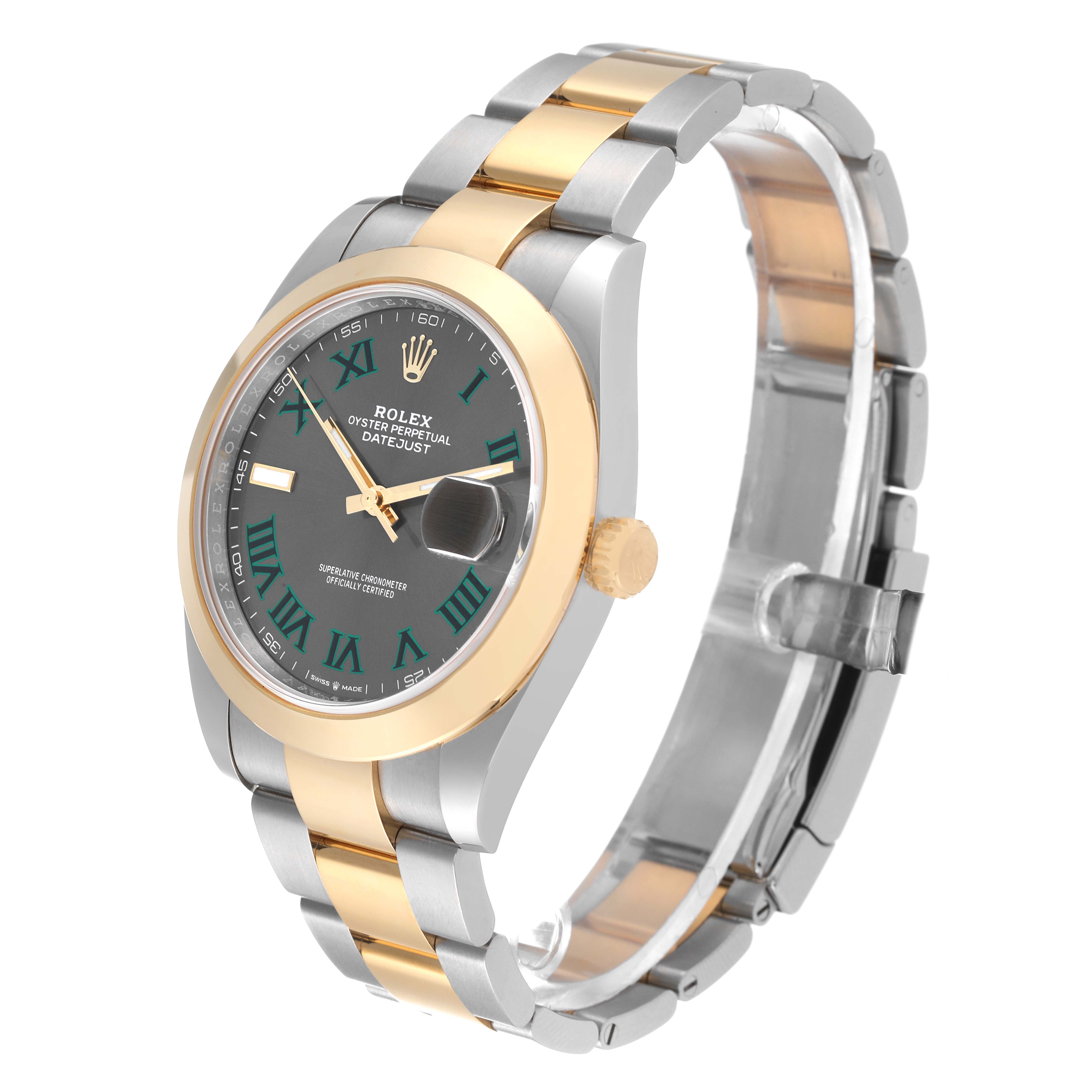 The Rolex Datejust 41 126303 Men's Steel and Gold (two tone) Grey Dial 126303 Men's Steel and Gold (two tone) Grey Dial is shown at a three-quarter angle, highlighting its two-tone bracelet, dial, and bezel.