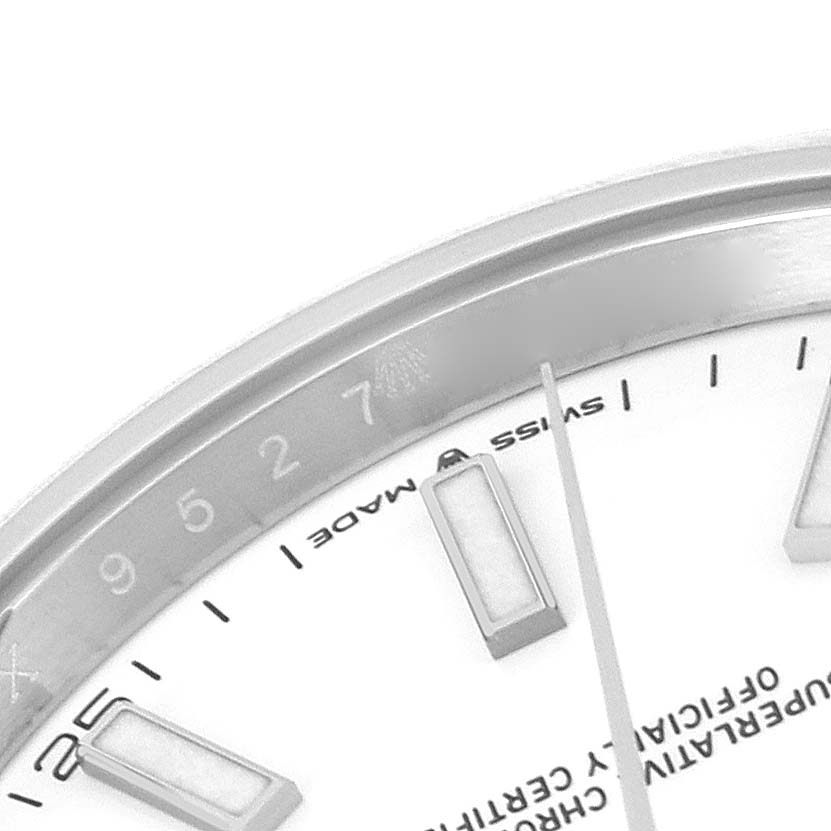 The image shows a partial close-up of the dial, hands, and bezel of the Rolex Datejust 41 126300 Men's Stainless Steel White Dial 126300 Men's Stainless Steel White Dial.