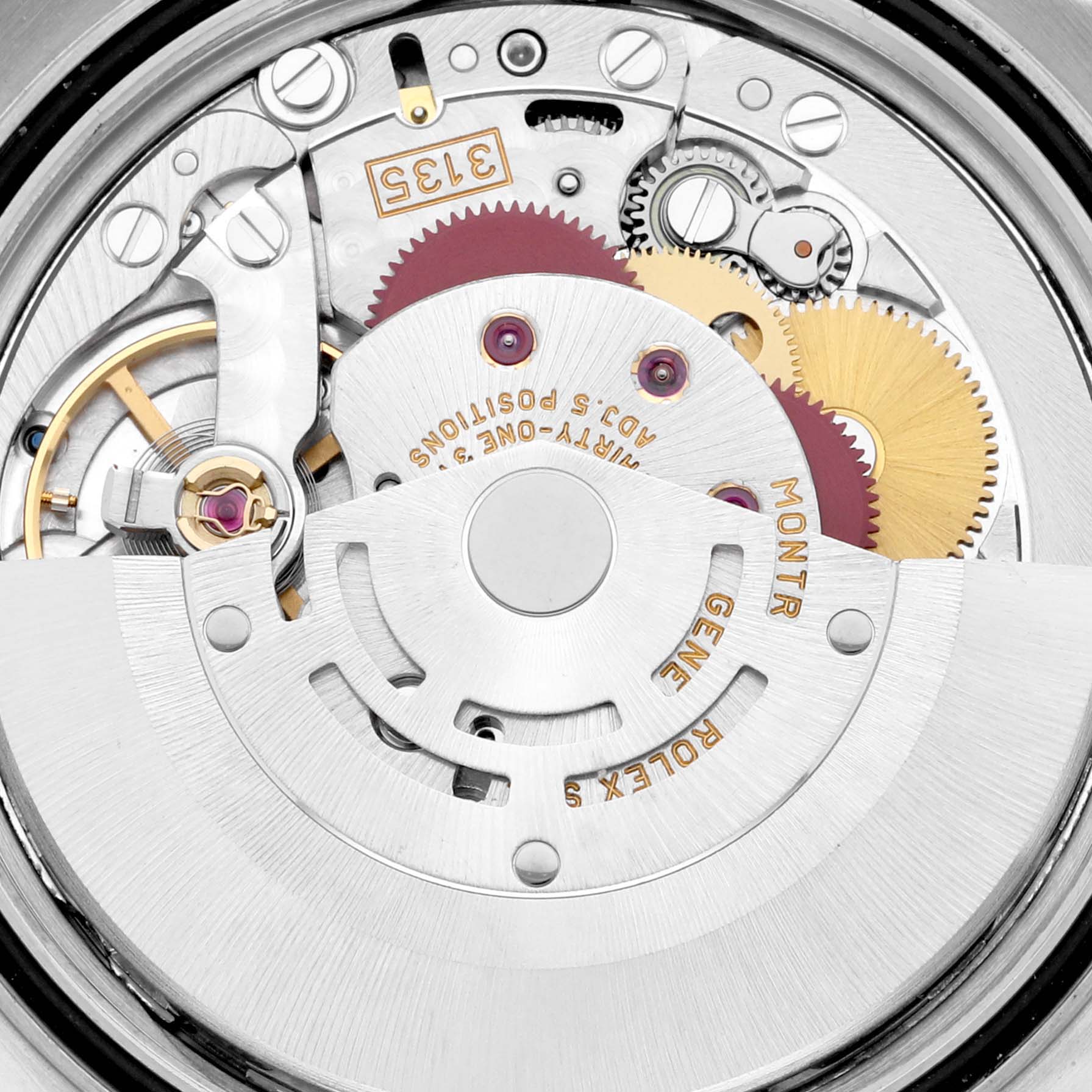 This image shows a close-up of the internal movement components of a Rolex Datejust 16233 Men's Steel and Gold (two tone) Silver Dial 16233 Men's Steel and Gold (two tone) Silver Dial watch.