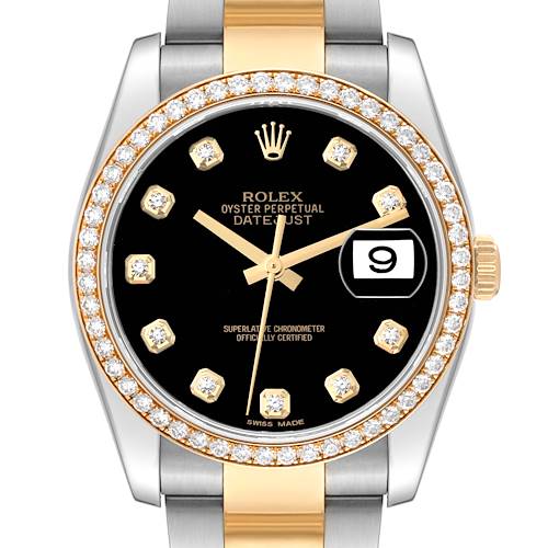 Photo of Rolex Datejust Black Dial Steel Yellow Gold Diamond Men's Watch 116243