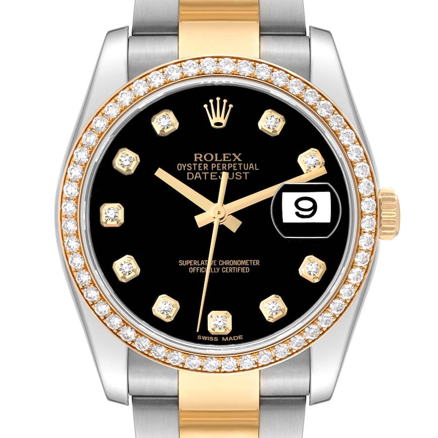Rolex Datejust Black Dial Steel Yellow Gold Diamond Men's Watch 116243 SwissWatchExpo