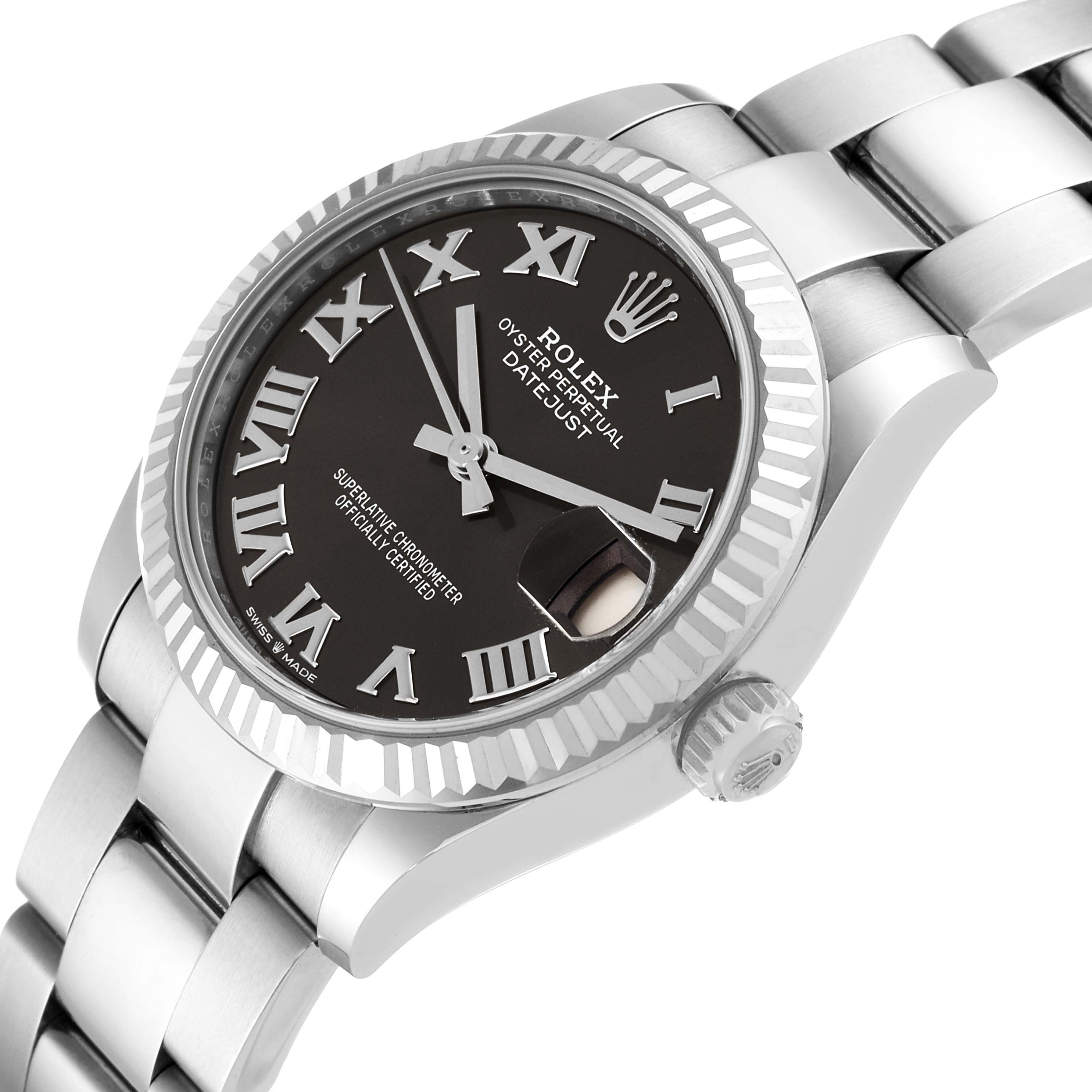 The image shows a close-up angled view of a Rolex Mid-Size 278274 Women's Stainless Steel Grey Dial 278274 Women's Stainless Steel Grey Dial watch, highlighting the dial, bezel, and a portion of the bracelet.