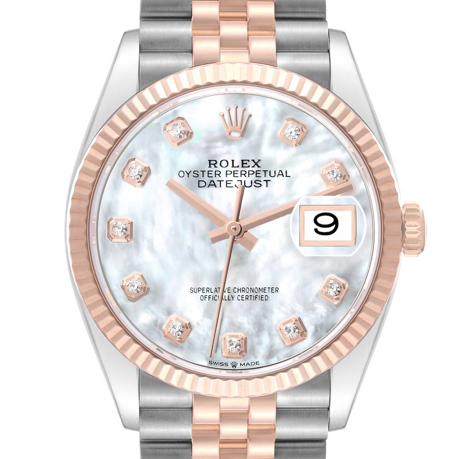 Rolex Datejust Mother of Pearl Diamond Dial Steel Rose Gold Mens Watch 126231 SwissWatchExpo
