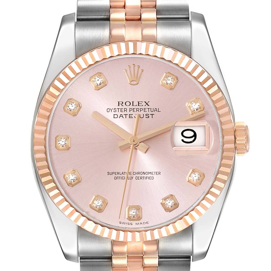 Rolex Datejust Steel Rose Gold Pink Diamond Dial Mens Watch 116231 SwissWatchExpo
