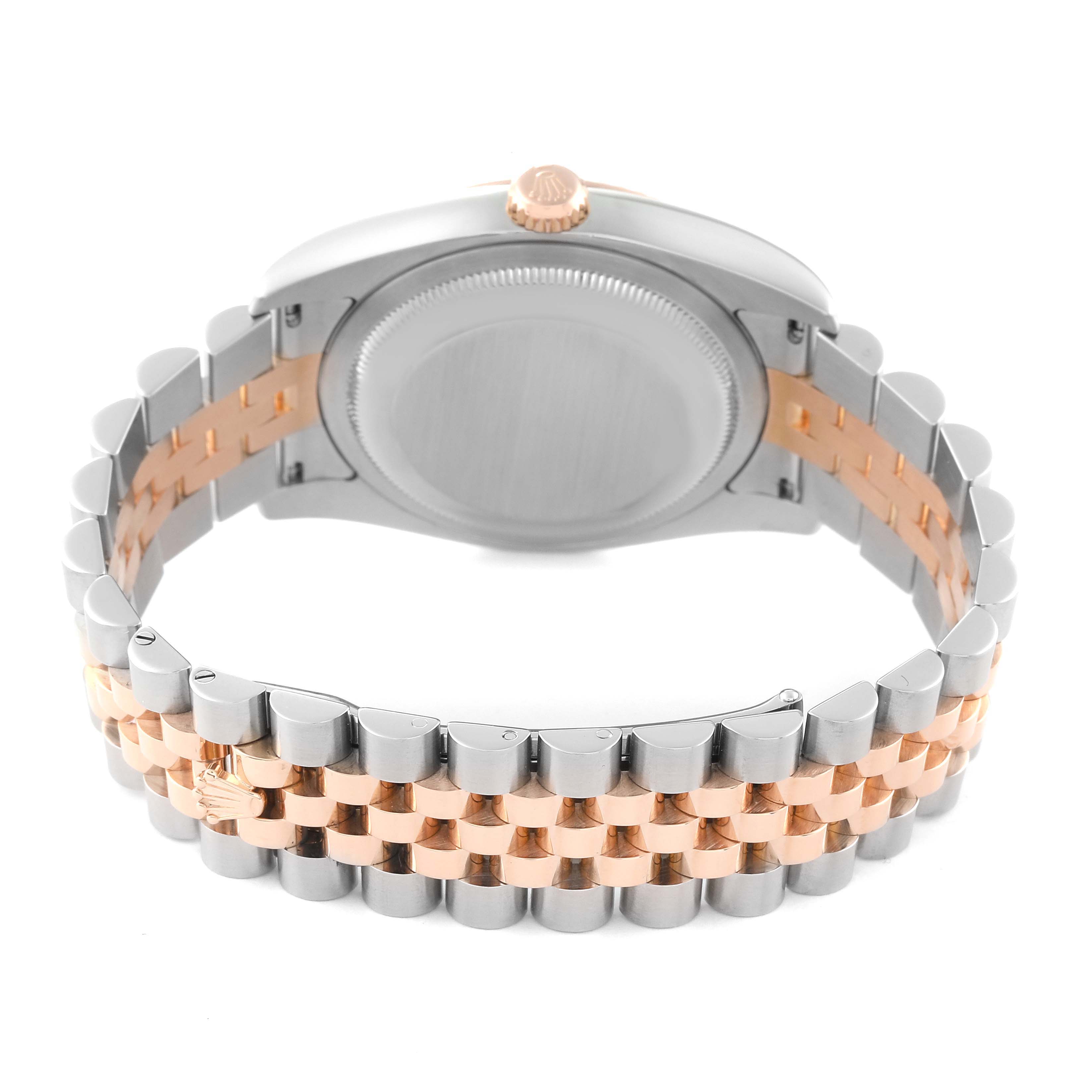 This image shows the back view of a Rolex Datejust 116231 Men's Steel and Gold (two tone) Pink Dial 116231 Men's Steel and Gold (two tone) Pink Dial watch, highlighting the case back and two-tone bracelet.