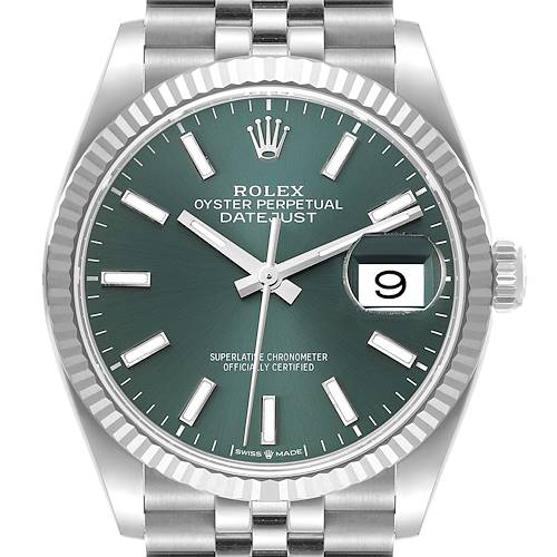 Photo of Rolex Datejust Steel White Gold Mint Green Dial Mens Watch 126234 Box Card