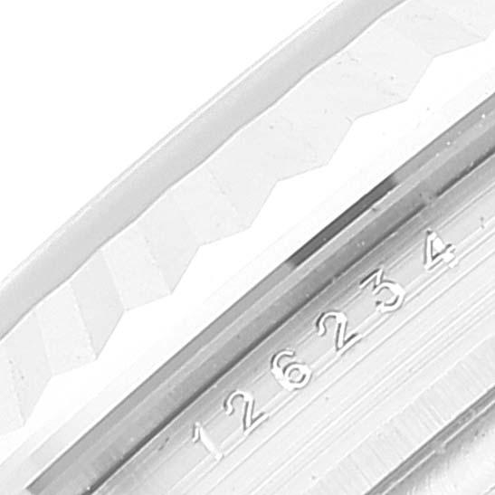 The image shows a close-up of the bezel and model number inscription of a Rolex Datejust 126234 Men's Stainless Steel Green Dial 126234 Men's Stainless Steel Green Dial watch.