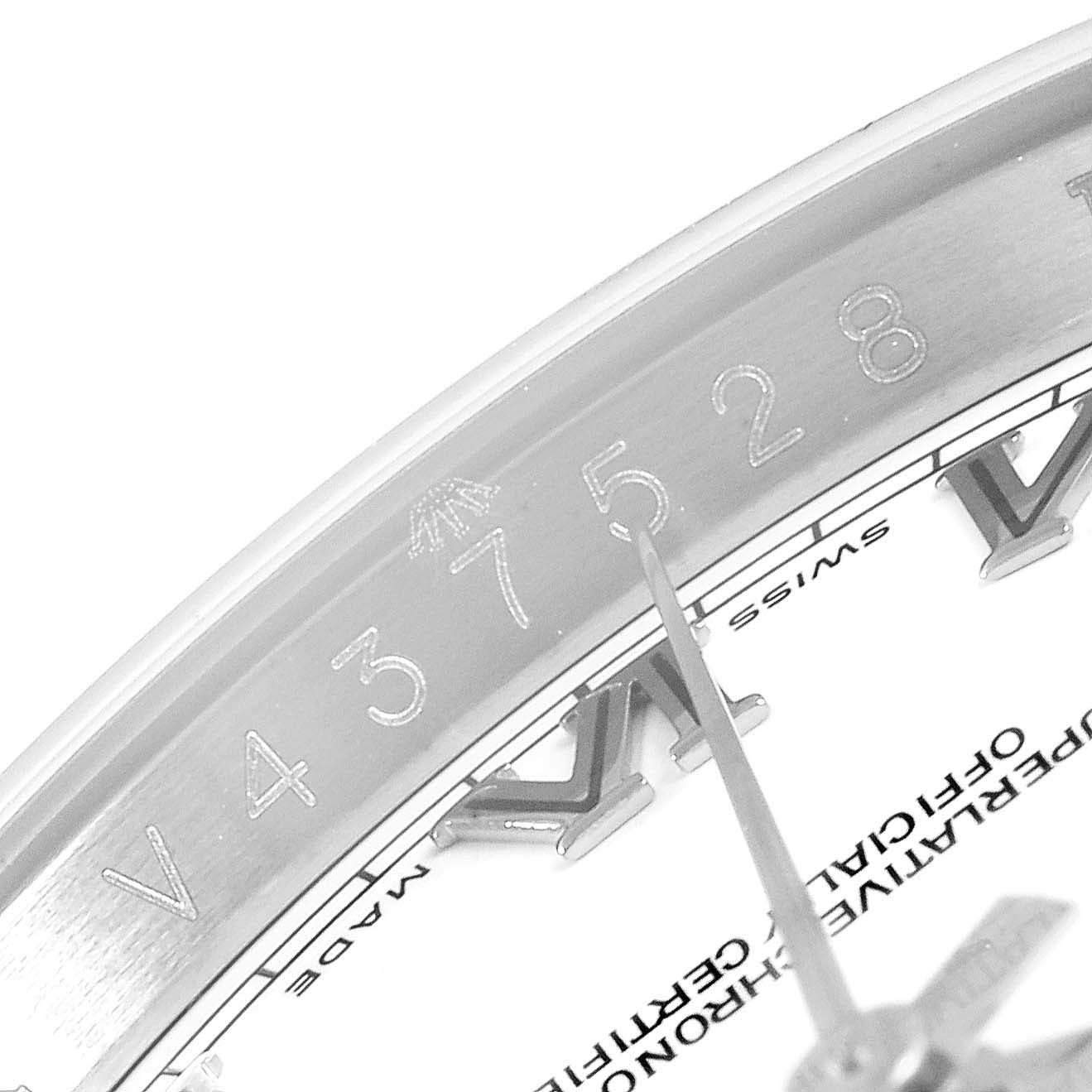 The image shows a close-up, angled view of the bezel, markers, and the second hand of a Rolex Datejust 116234 Men's Stainless Steel White Dial 116234 Men's Stainless Steel White Dial model watch.